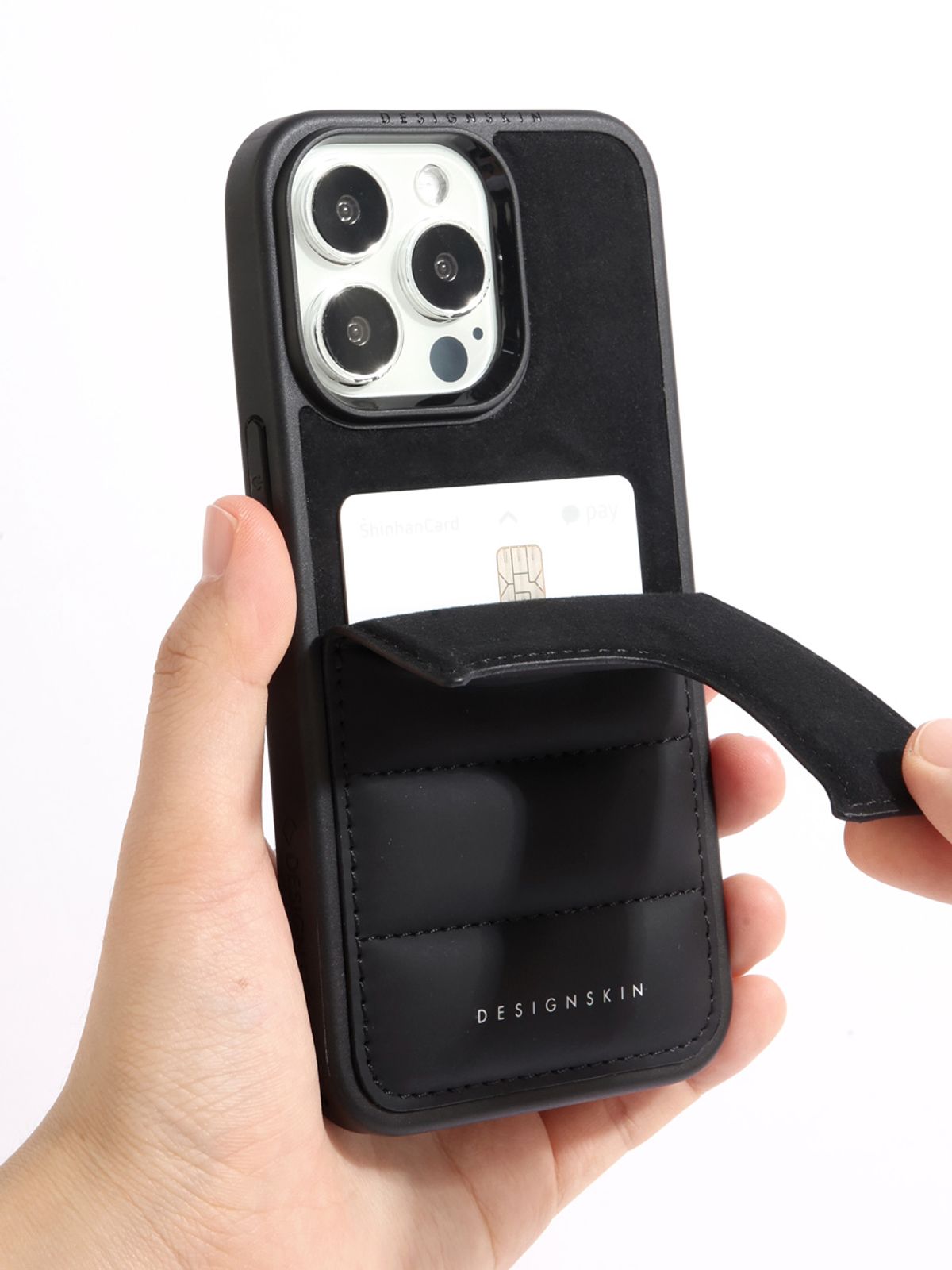 디자인스킨(DESIGNSKIN) 아이폰 갤럭시 히든포켓 엠보 케이스-블랙