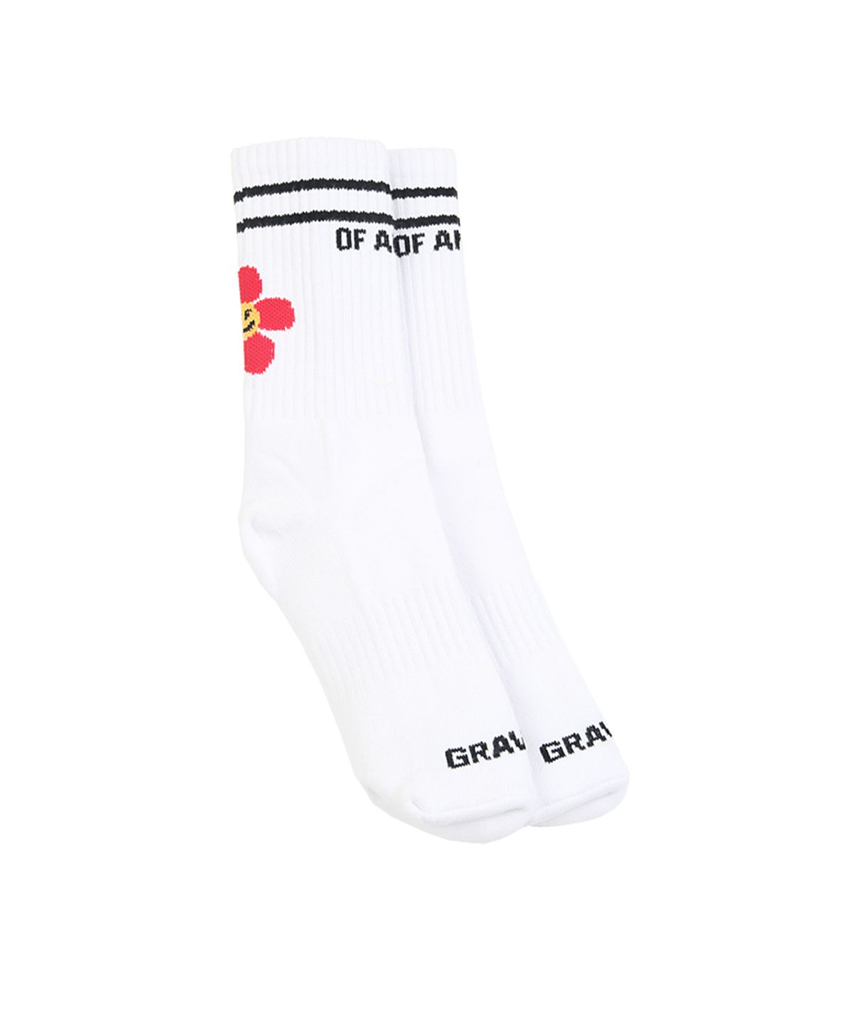 그레이버(GRAVER) [UNISEX]레드 플라워 스마일 로고 삭스 1팩_화이트