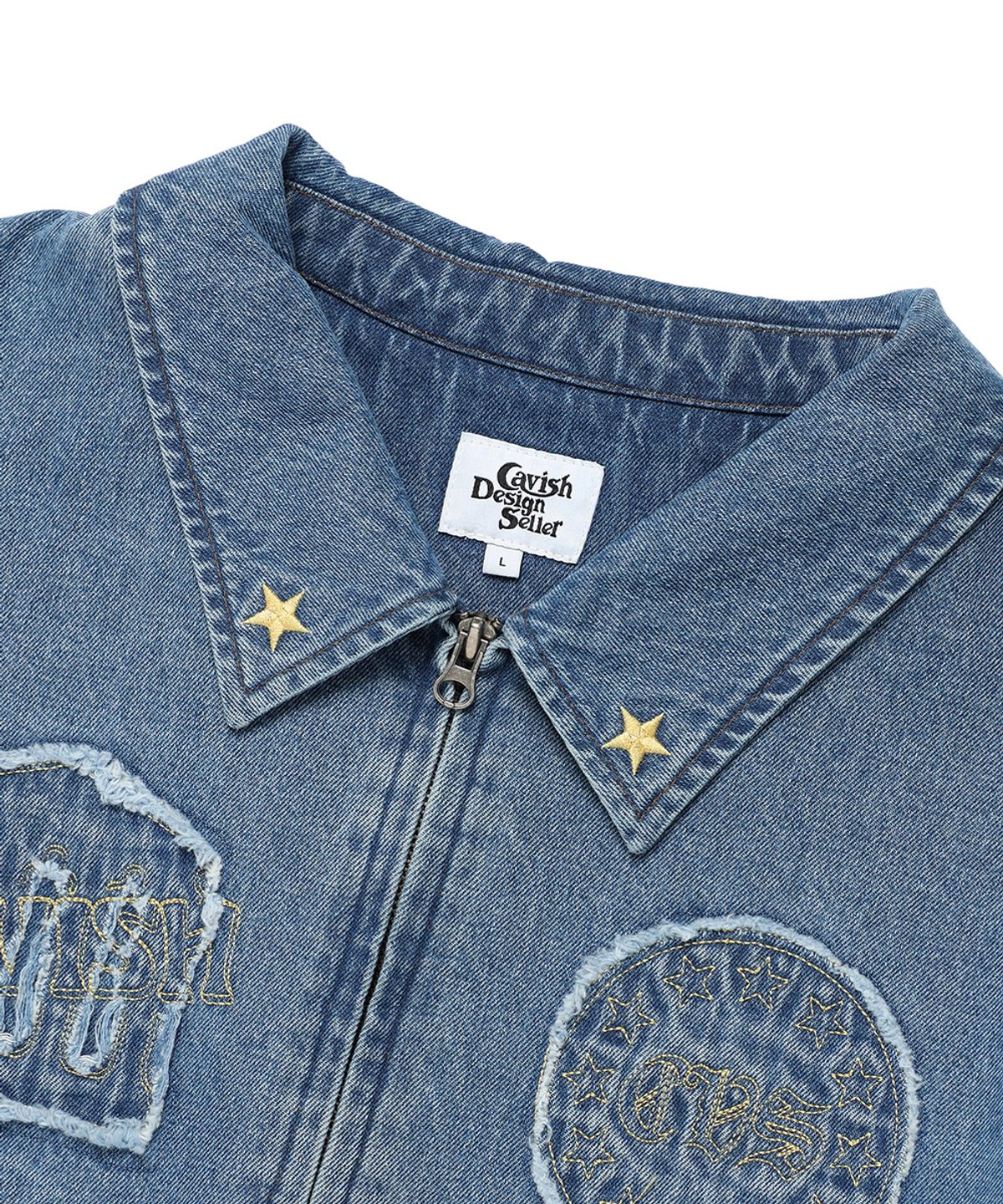카비시(CAVISH) DENIM RAWCUT EMB JACKET BLUE(CV2DFUB902A)