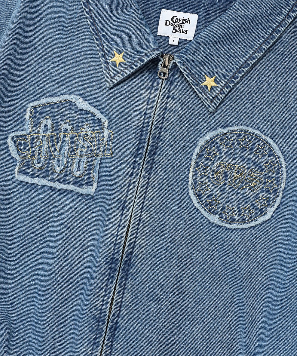 카비시(CAVISH) DENIM RAWCUT EMB JACKET BLUE(CV2DFUB902A)