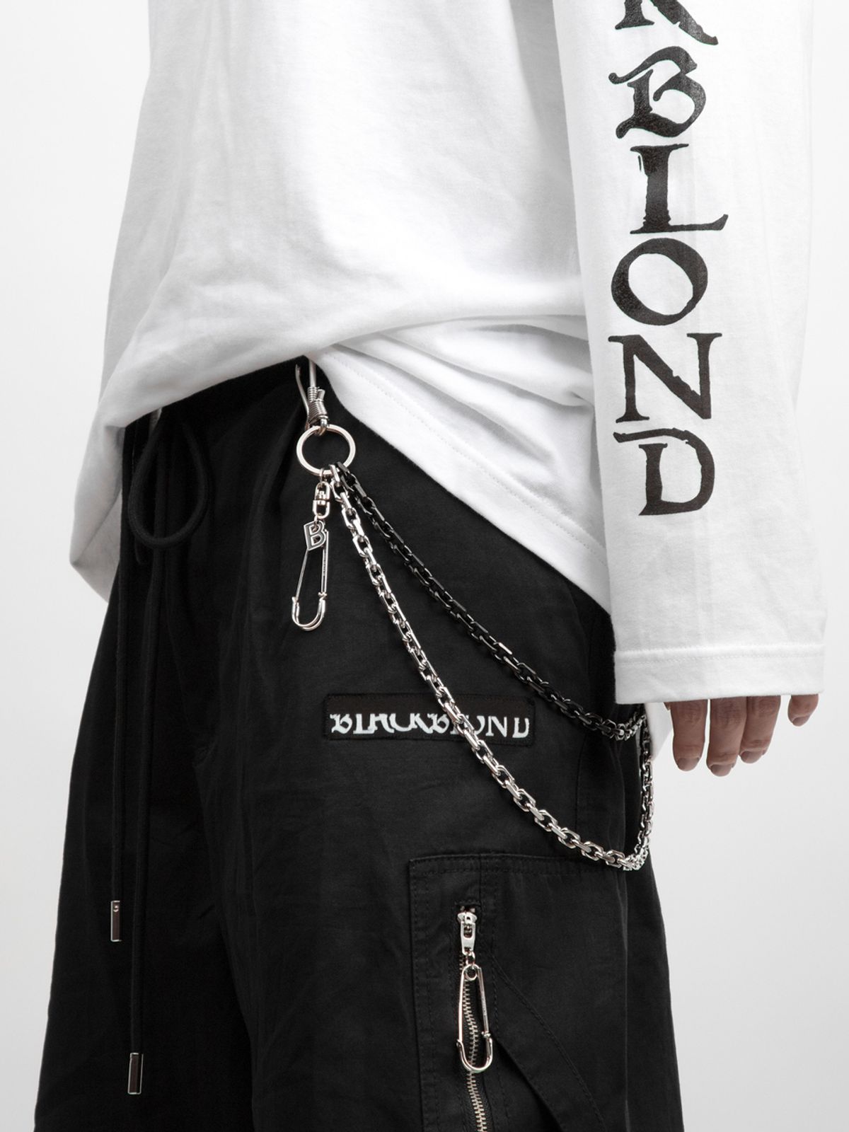 블랙블론드(BLACKBLOND) 비비디 비 로고 2줄 바지 체인 (실버&블랙)