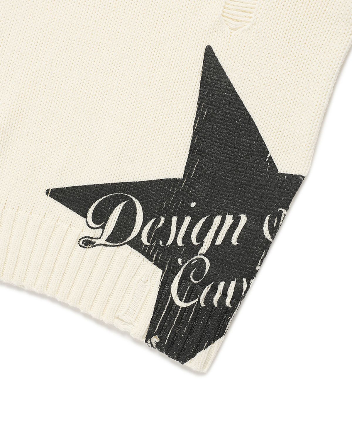 카비시(CAVISH) W DAMAGED STAR KNIT CREWNECK IVORY(CV2DFFK601A)