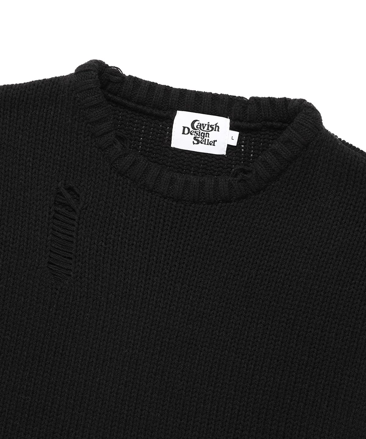 카비시(CAVISH) W DAMAGED STAR KNIT CREWNECK BLACK(CV2DFFK601A)