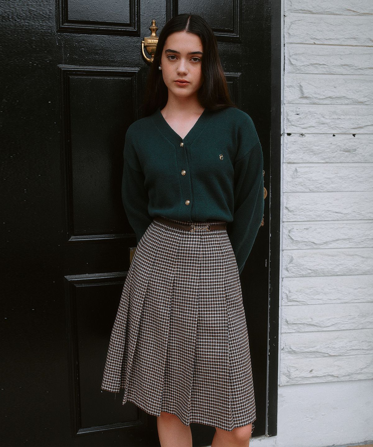 로라로라(ROLAROLA) WOOL BLENDED BUCKLE PLEATS SKIRT GRAY