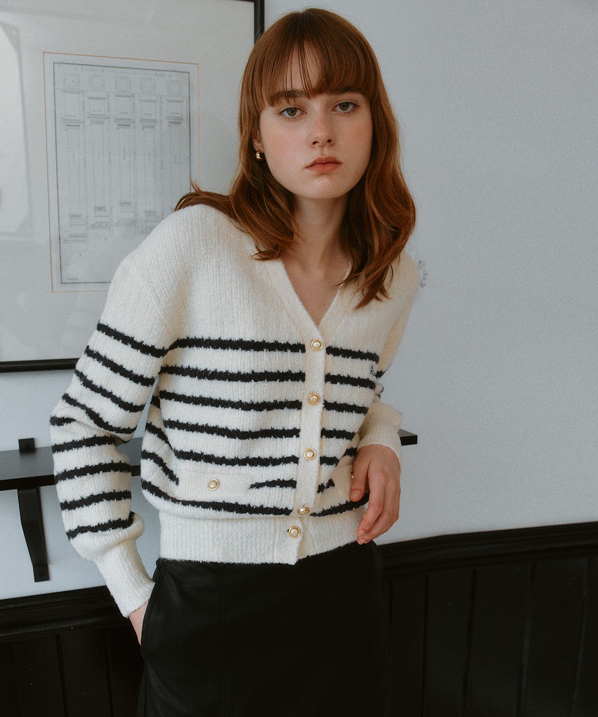 로라로라(ROLAROLA) WOOL BLENDED STRIPE CARDIGAN IVORY