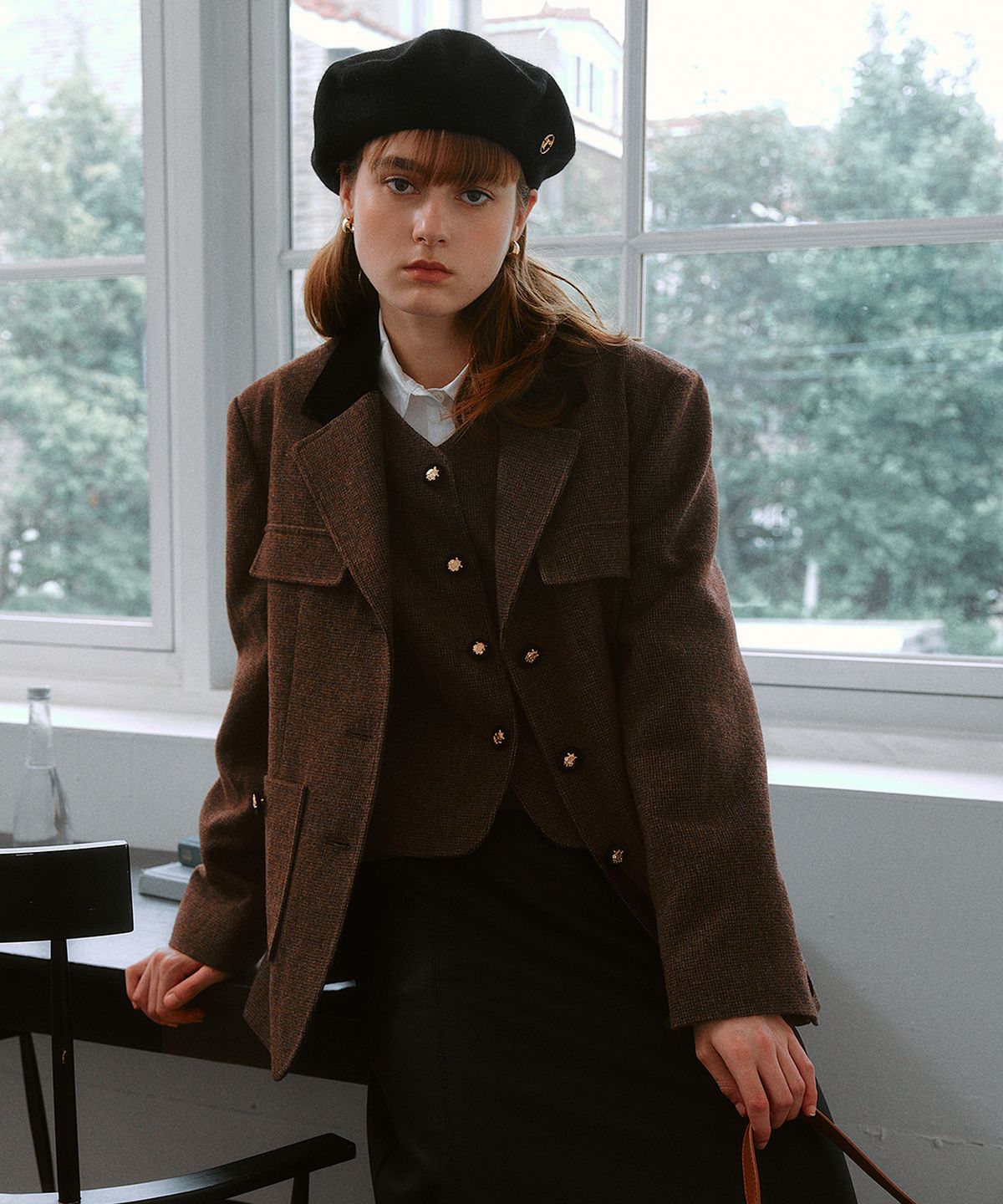 로라로라(ROLAROLA) WOOL BLENDED COLLAR JACKET BROWN