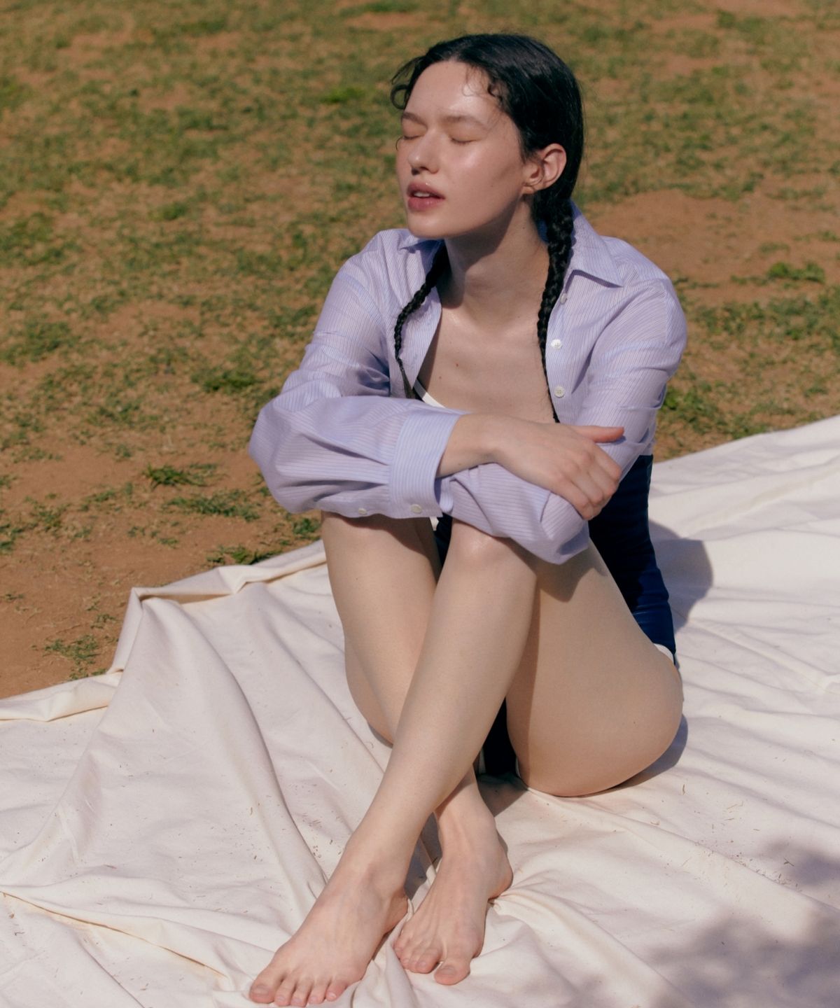 어나우트(UNNOUT) STRIPE SHIRT BOLERO - SKY