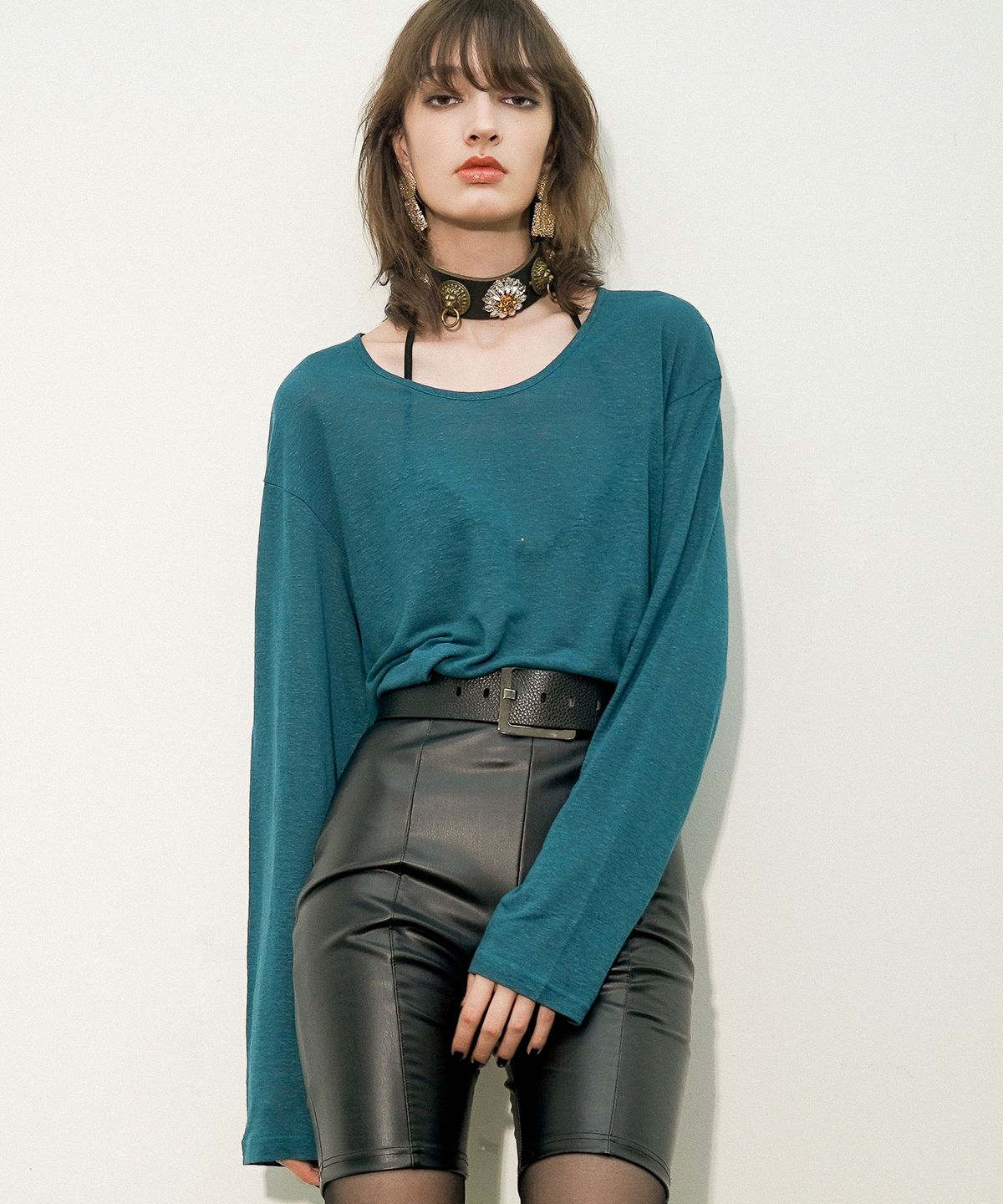 언티지(UNTAGE) U넥 리넨 슬러브 티셔츠[Green(UNISEX)]_UTT-ST55