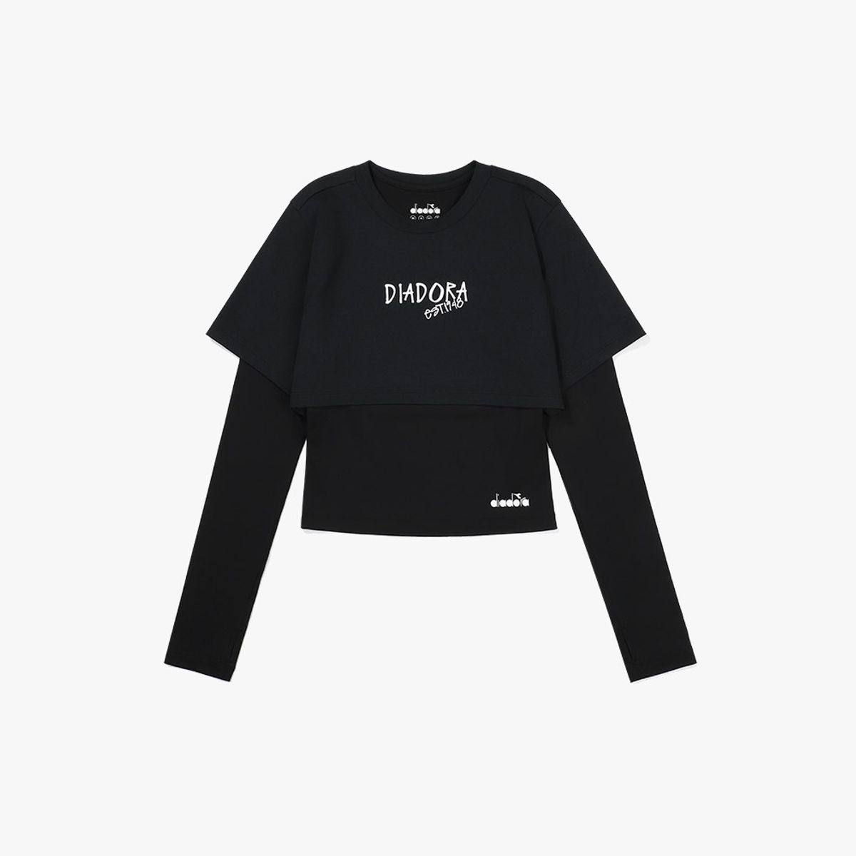 디아도라(diadora) 락앤런 크롭 레이어드 롱슬리브 BLACK