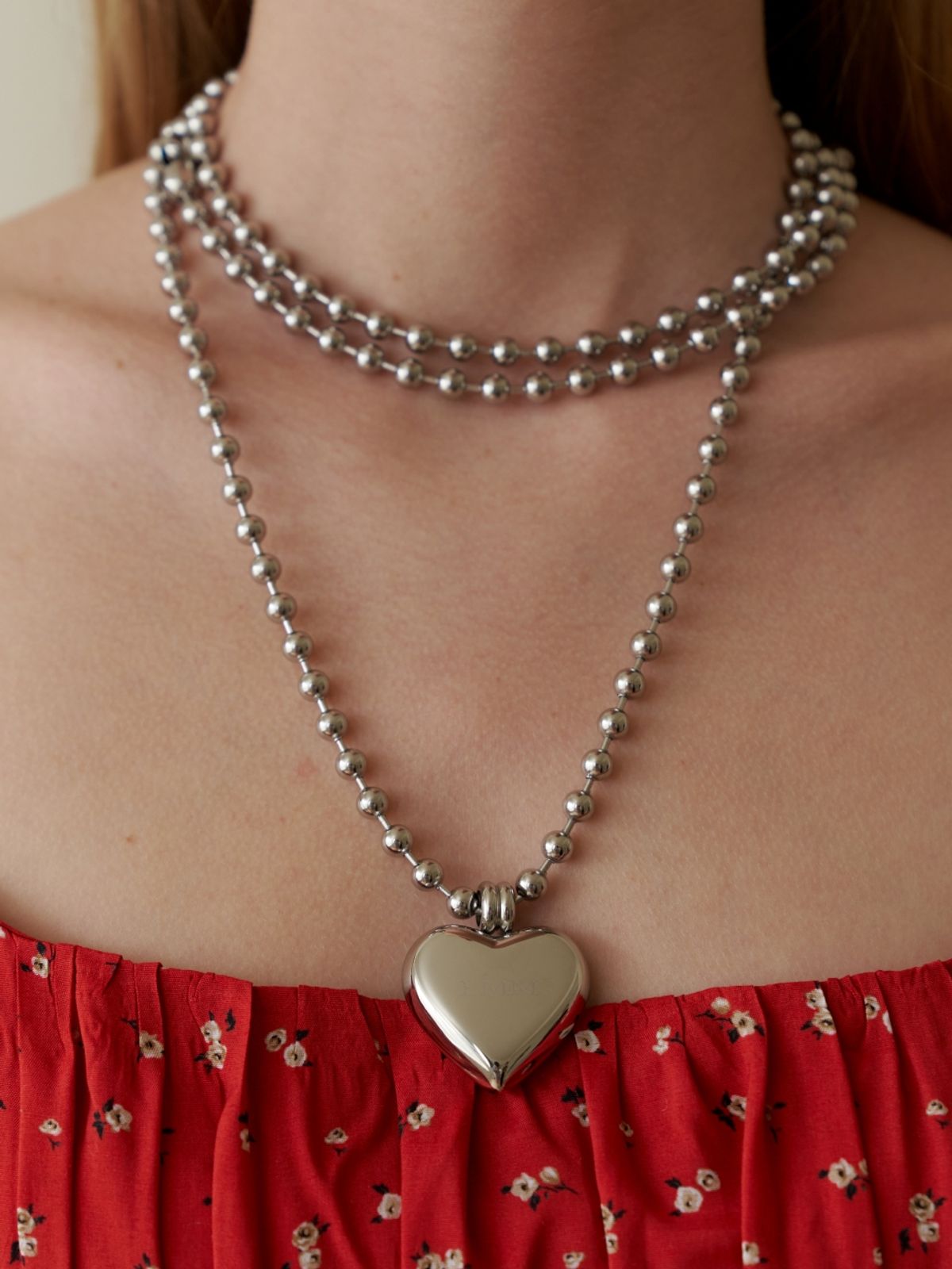 러브미몬스터(LOVE ME MONSTER) [3 Way] Big LMM Heart Ball Chain Necklace & Cross-body Strap