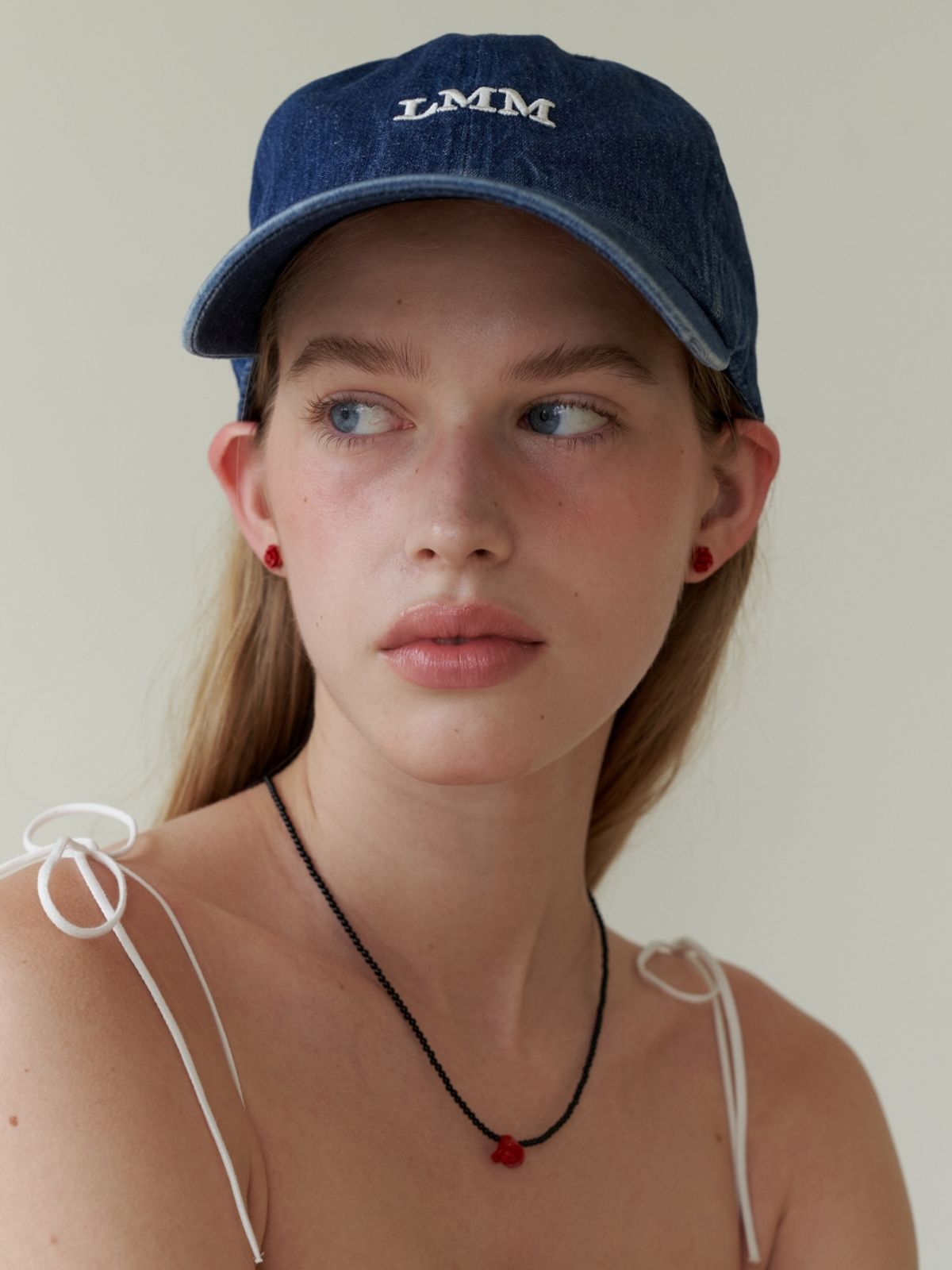 러브미몬스터(LOVE ME MONSTER) Vintage Denim LMM Logo Ball Cap_Blue