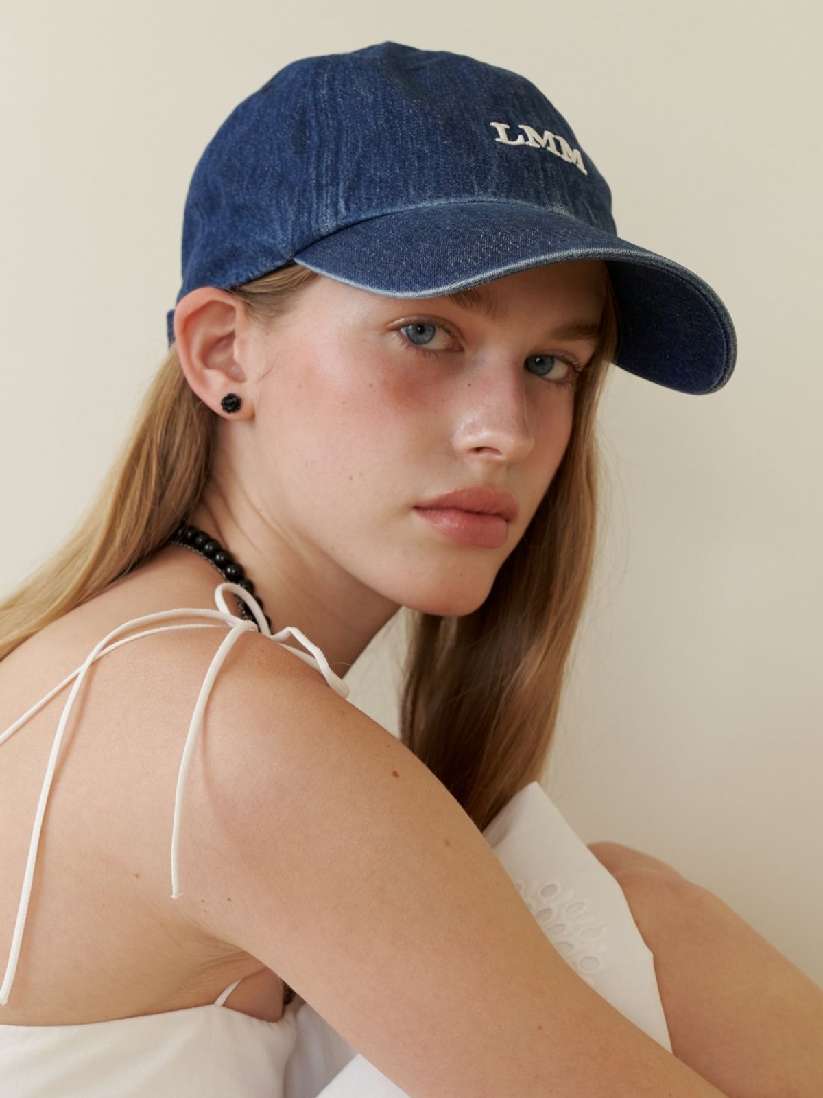 러브미몬스터(LOVE ME MONSTER) Vintage Denim LMM Logo Ball Cap_Blue