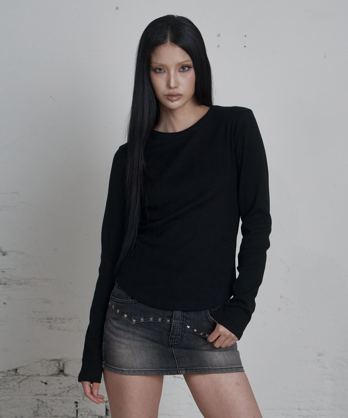 큐리티(CURETTY) C 90S LINE BASIC LONG SLEEVE T-SHIRT_BLACK