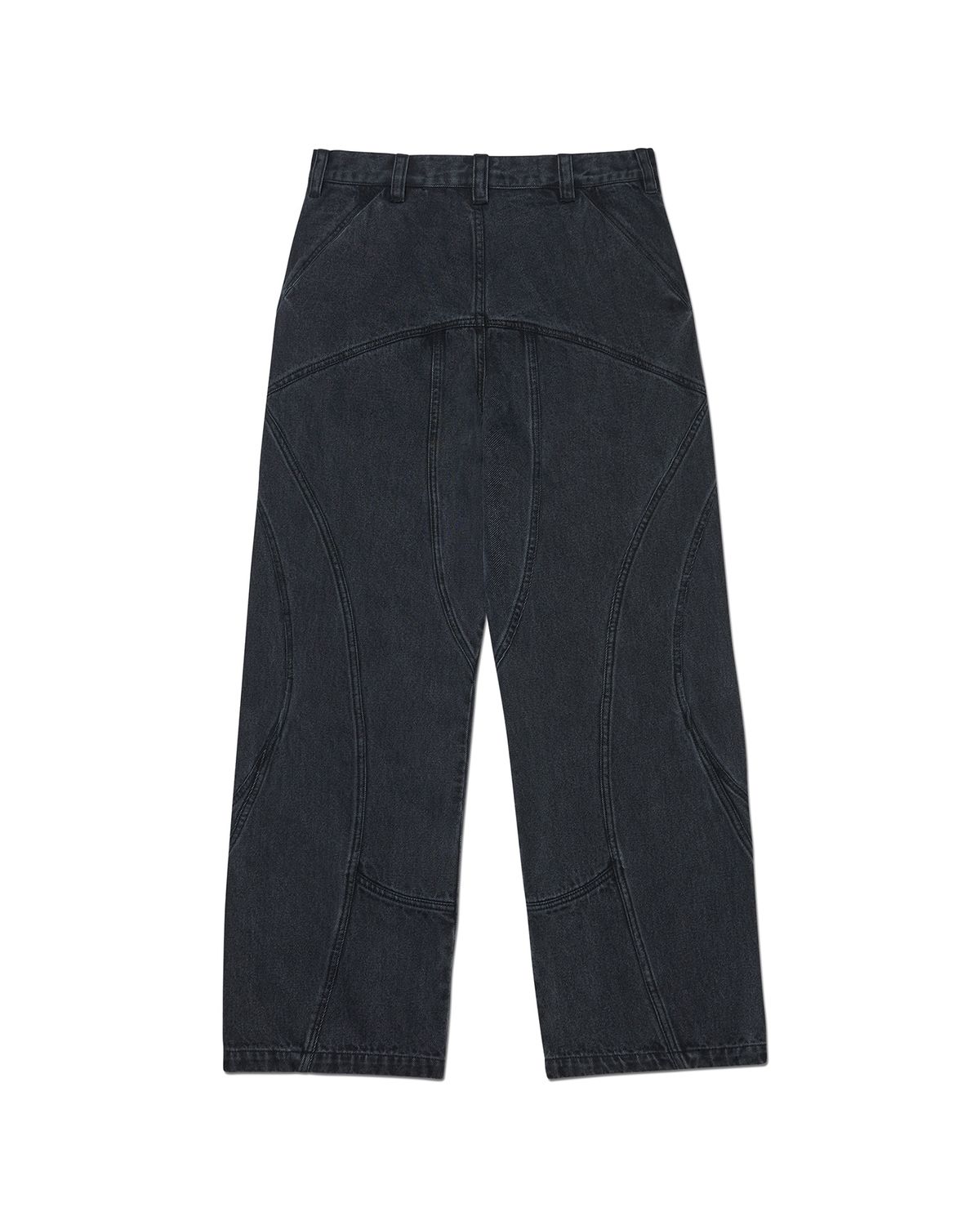 노매뉴얼(NOMANUAL) CURVED LINE DENIM PANTS - WASHED BLACK