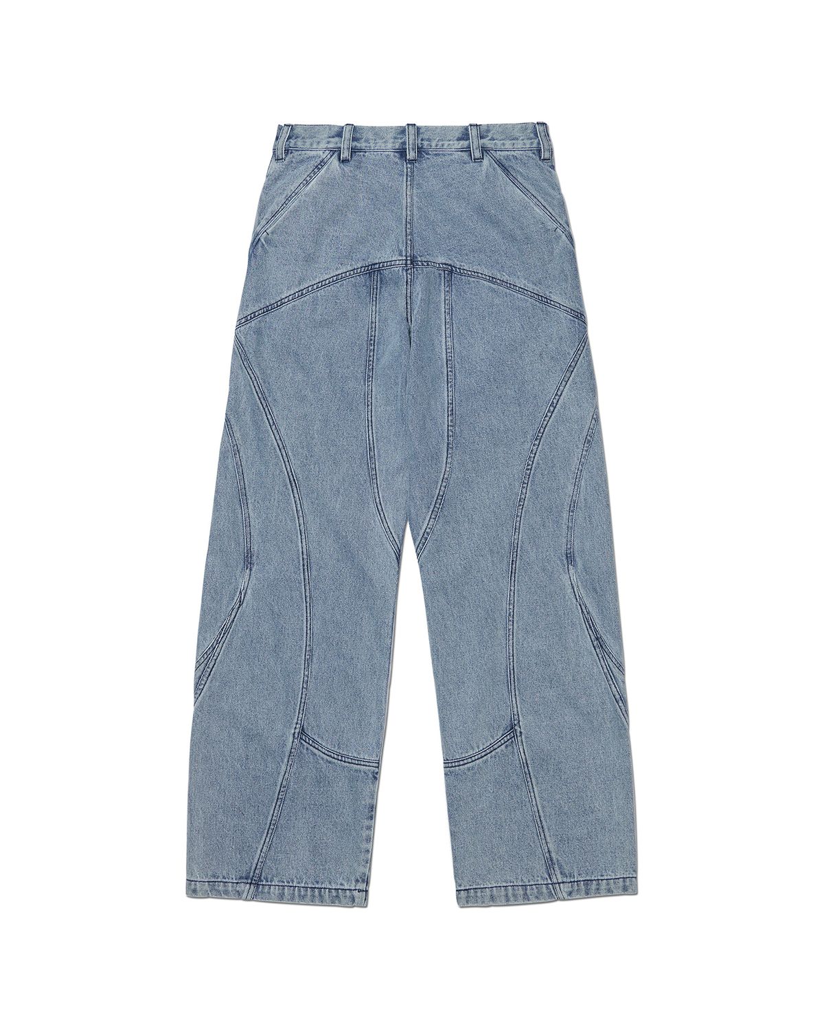 노매뉴얼(NOMANUAL) CURVED LINE DENIM PANTS - WHITE BLUE
