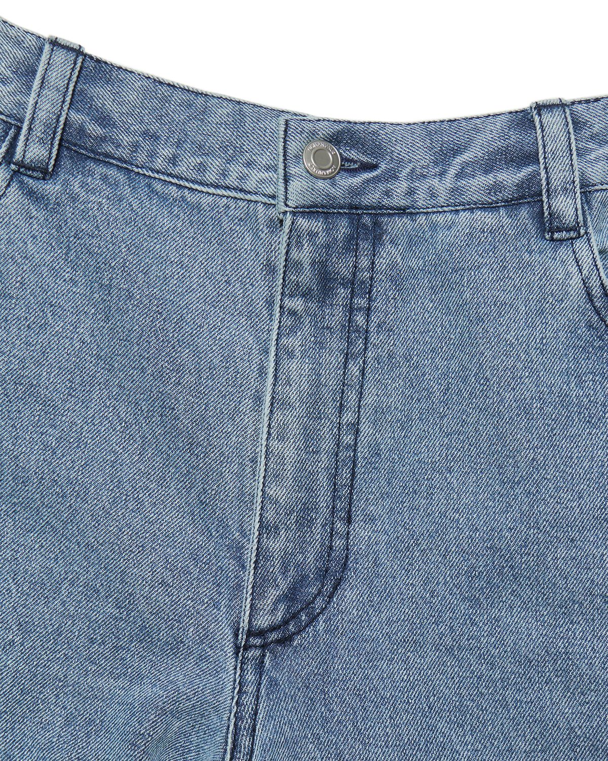 노매뉴얼(NOMANUAL) CURVED LINE DENIM PANTS - WHITE BLUE
