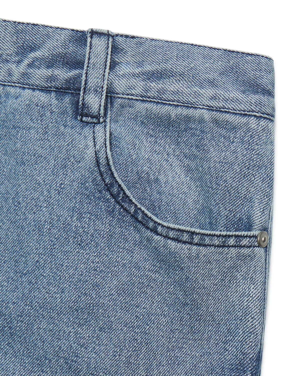 노매뉴얼(NOMANUAL) CURVED LINE DENIM PANTS - WHITE BLUE