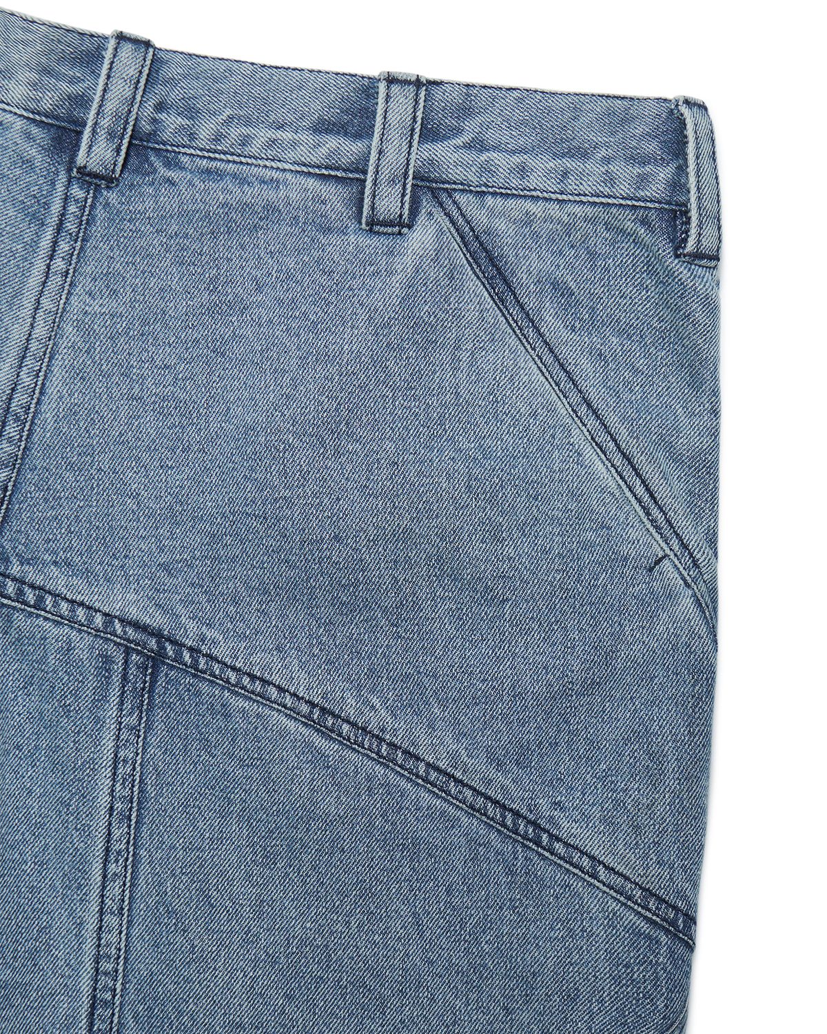노매뉴얼(NOMANUAL) CURVED LINE DENIM PANTS - WHITE BLUE