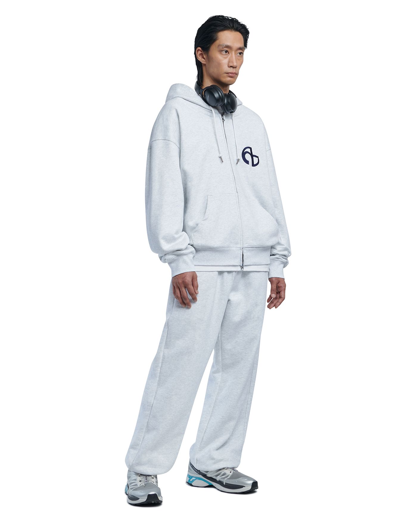 ★NOMANUAL★ EMBLEM SWEATSHIRT WHITE MELANGE NM43SW01M1WM MUSINSA | NOMANUAL SYMBOL LOGO HOODED ZIP-UP - WHITE MELANGE