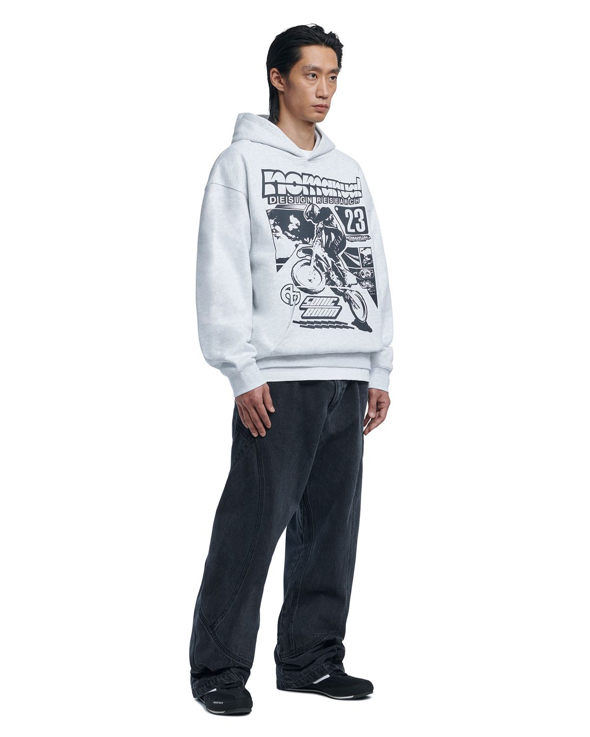 노매뉴얼(NOMANUAL) NM AUTO HOODIE - WHITE MELANGE