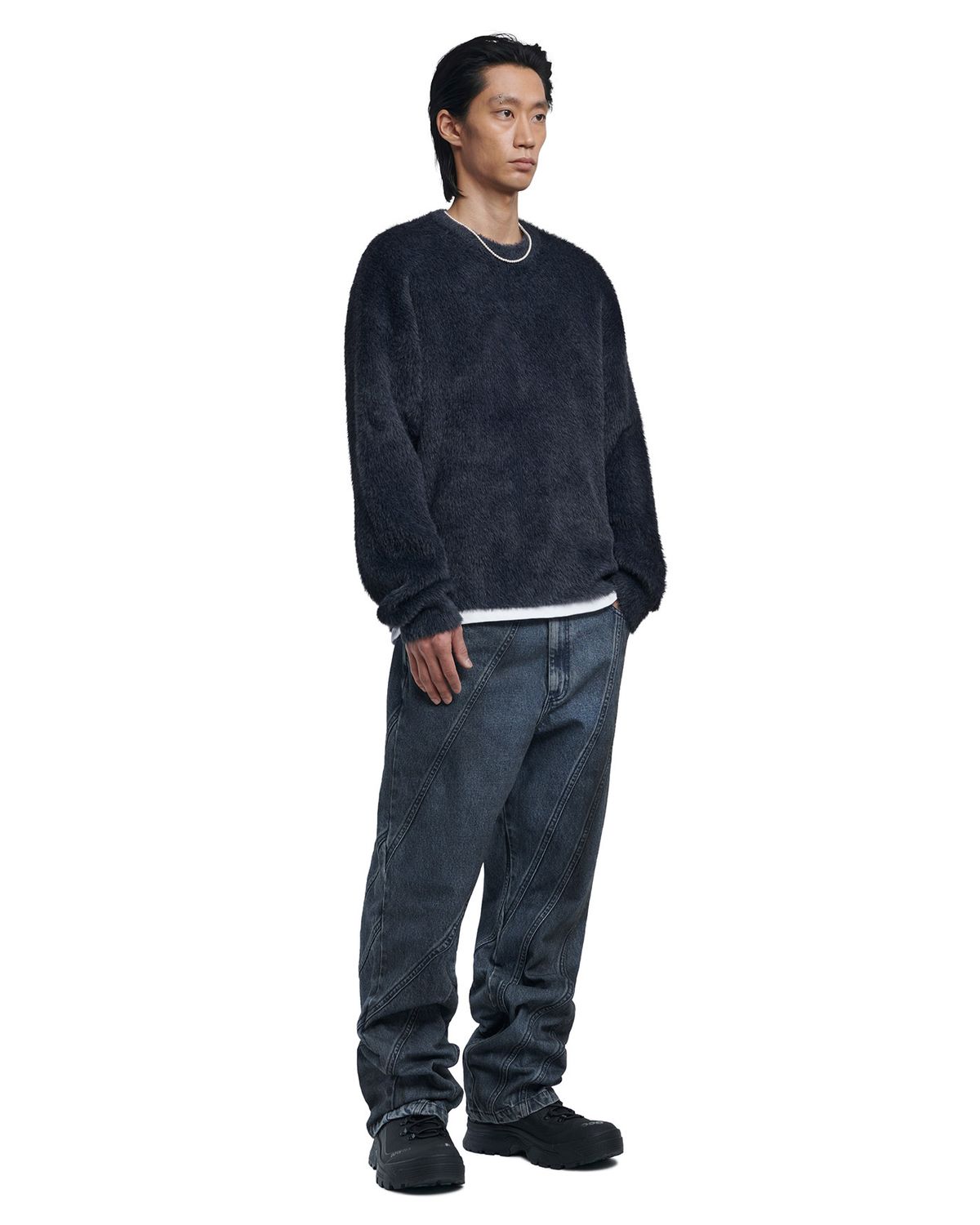노매뉴얼(NOMANUAL) CROPPED HAIRY KNIT - DUSK