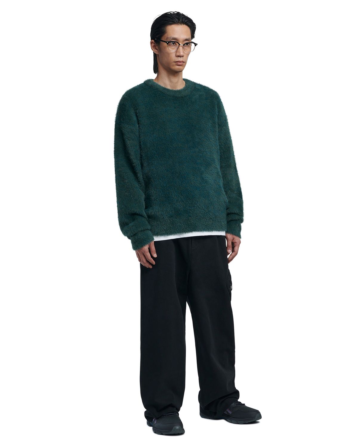노매뉴얼(NOMANUAL) CROPPED HAIRY KNIT - FOREST
