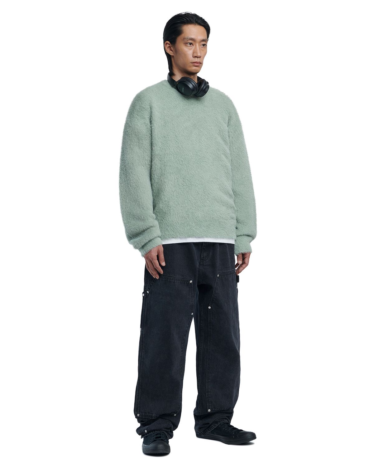 노매뉴얼(NOMANUAL) CROPPED HAIRY KNIT - DUST MINT