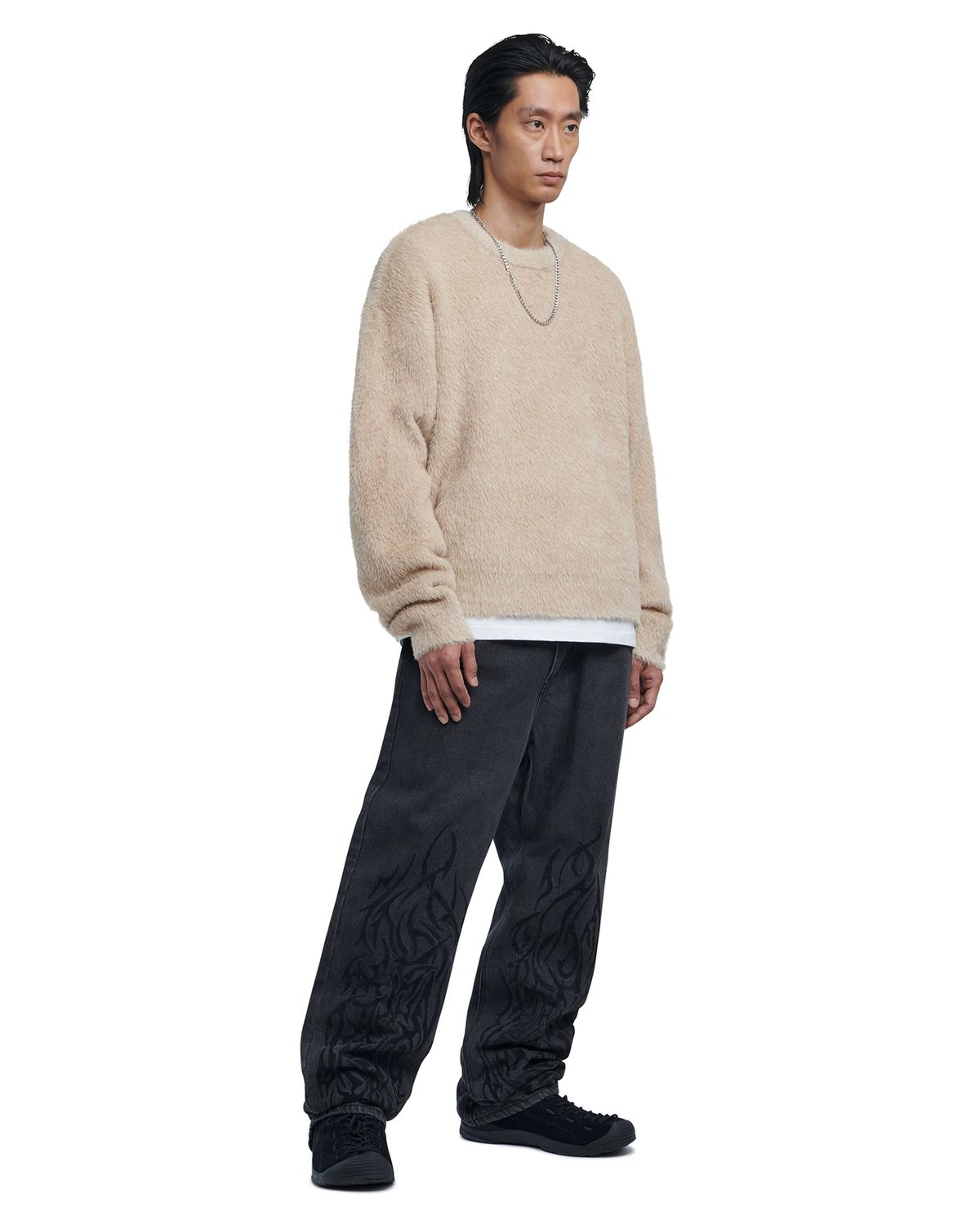 노매뉴얼(NOMANUAL) CROPPED HAIRY KNIT - BEIGE