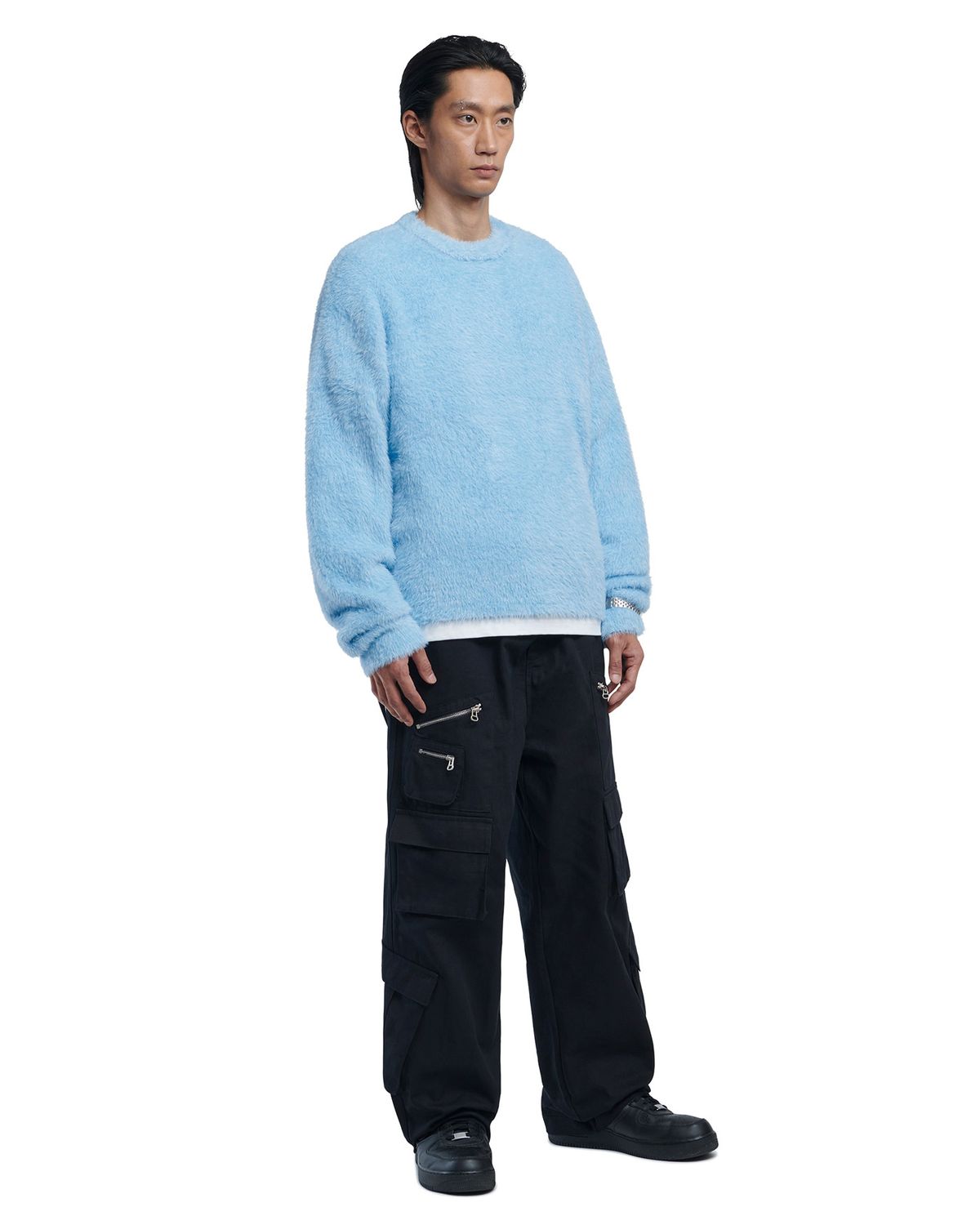 노매뉴얼(NOMANUAL) CROPPED HAIRY KNIT - SKY BLUE