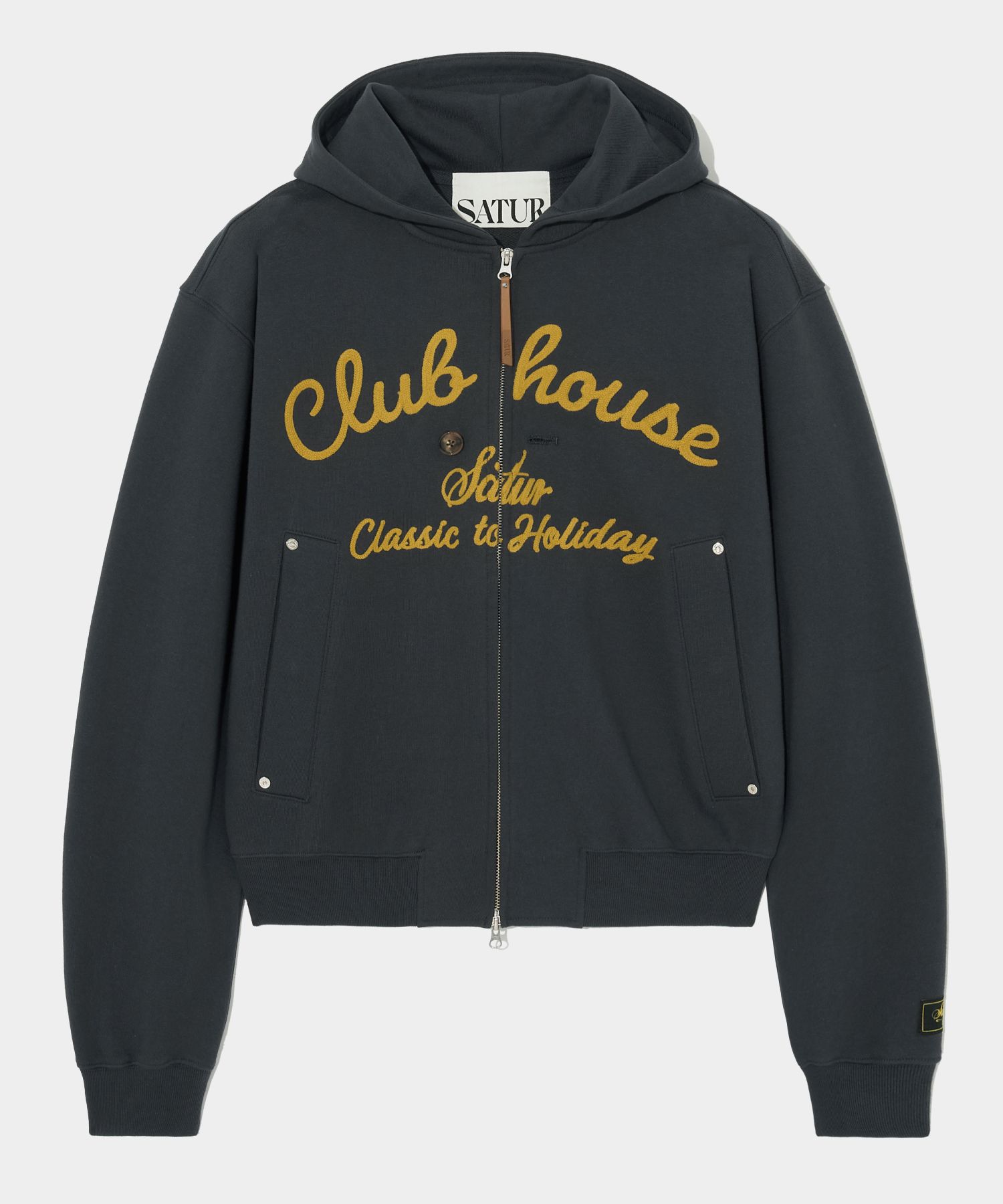 ★関税込★SATUR★Club House Lettering Hoodie ZIp-Up★ MUSINSA | SATUR Club House Lettering Hood Zip Up Vintage Navy