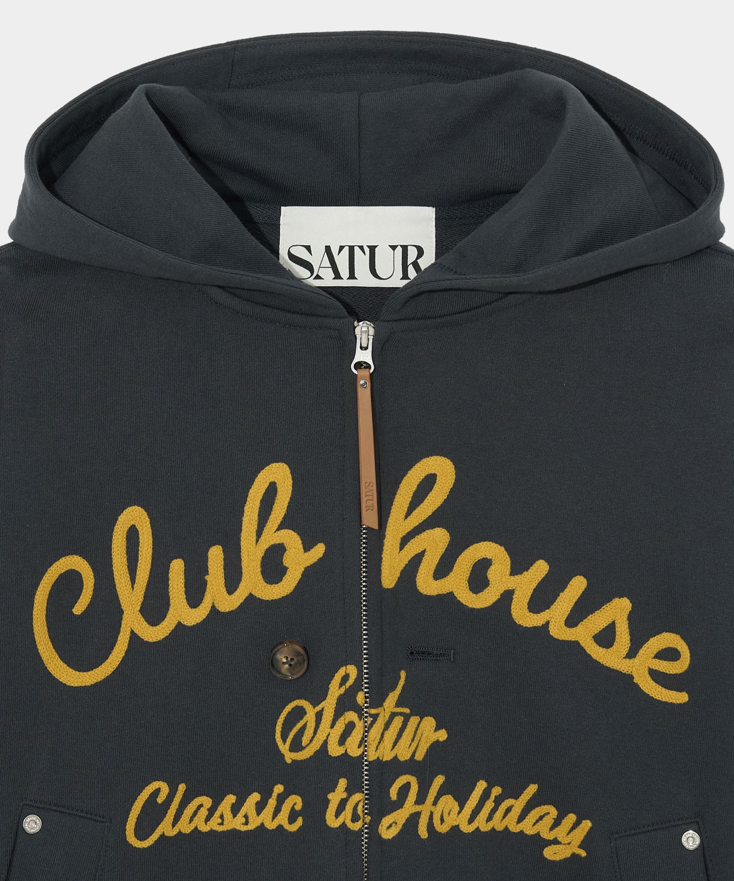 ★関税込★SATUR★Club House Lettering Hoodie ZIp-Up★ MUSINSA | SATUR Club House Lettering Hood Zip Up Vintage Navy
