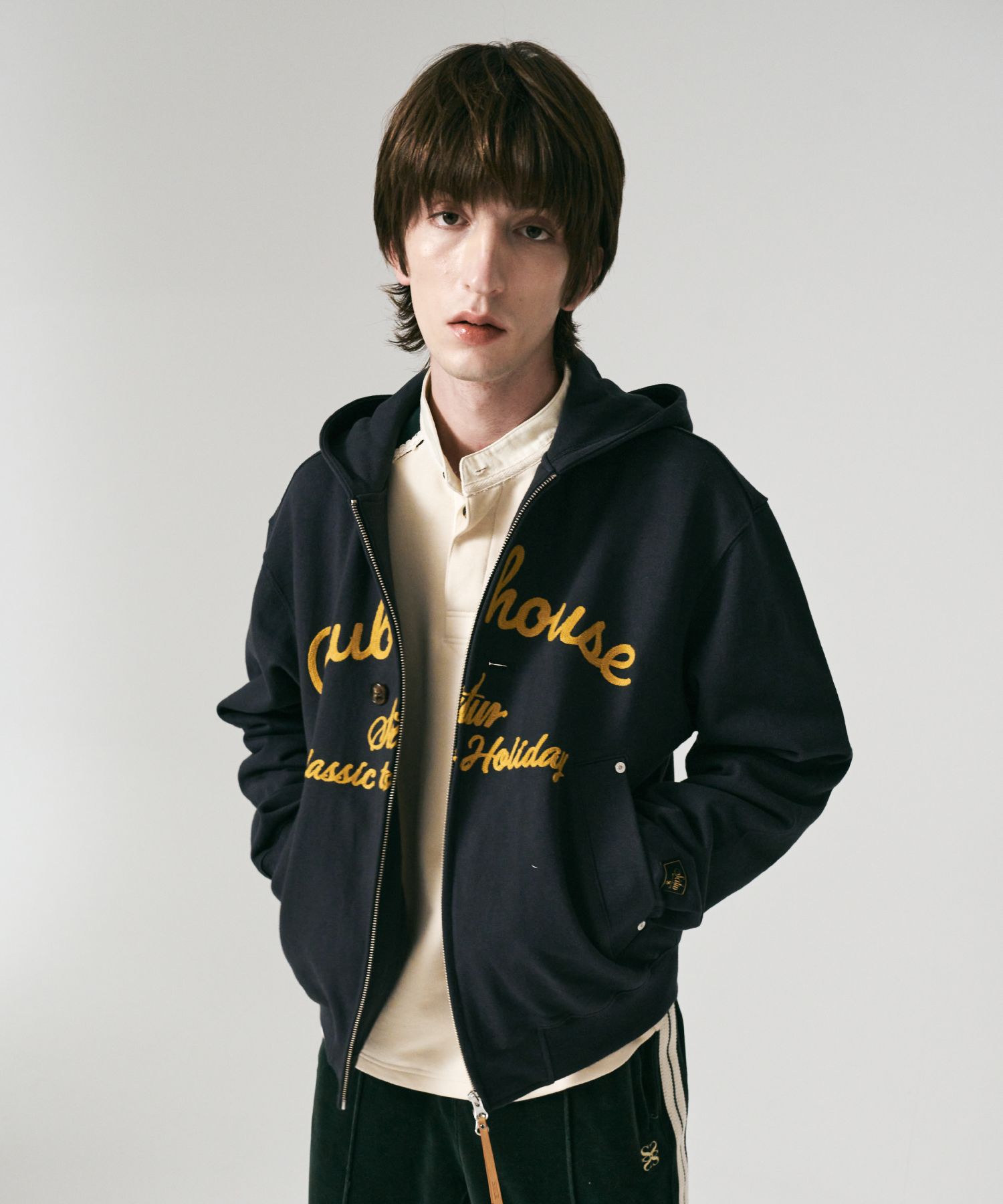 ★関税込★SATUR★Club House Lettering Hoodie ZIp-Up★ SATUR☆韓国☆人気☆Club House Lettering Hoodie ZIp-Up 2色
