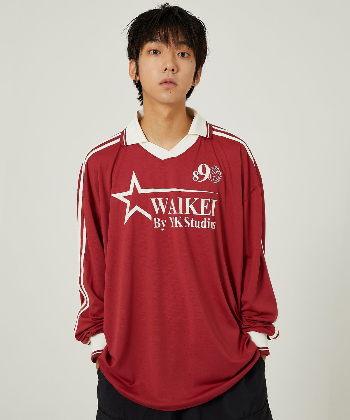 와이케이(WAIKEI) 스타 로고 카라 져지 롱슬리브 티셔츠 레드