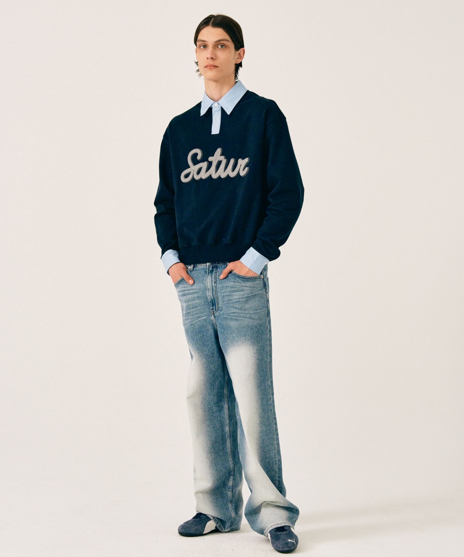 [SATUR] Applique Logo Cuffs スウェットシャツ ☆送料込☆ MUSINSA | SATUR Applique Logo Cuffs Sweatshirt Resort Black