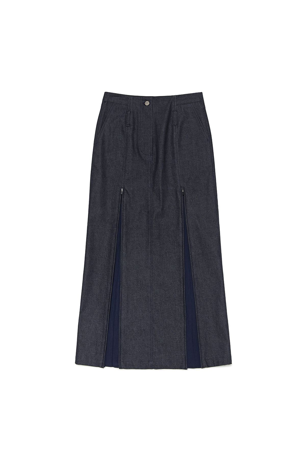 커렌트(CURRENT) SHEER MIX MAXI SKIRT [DARK INDIGO BLUE]