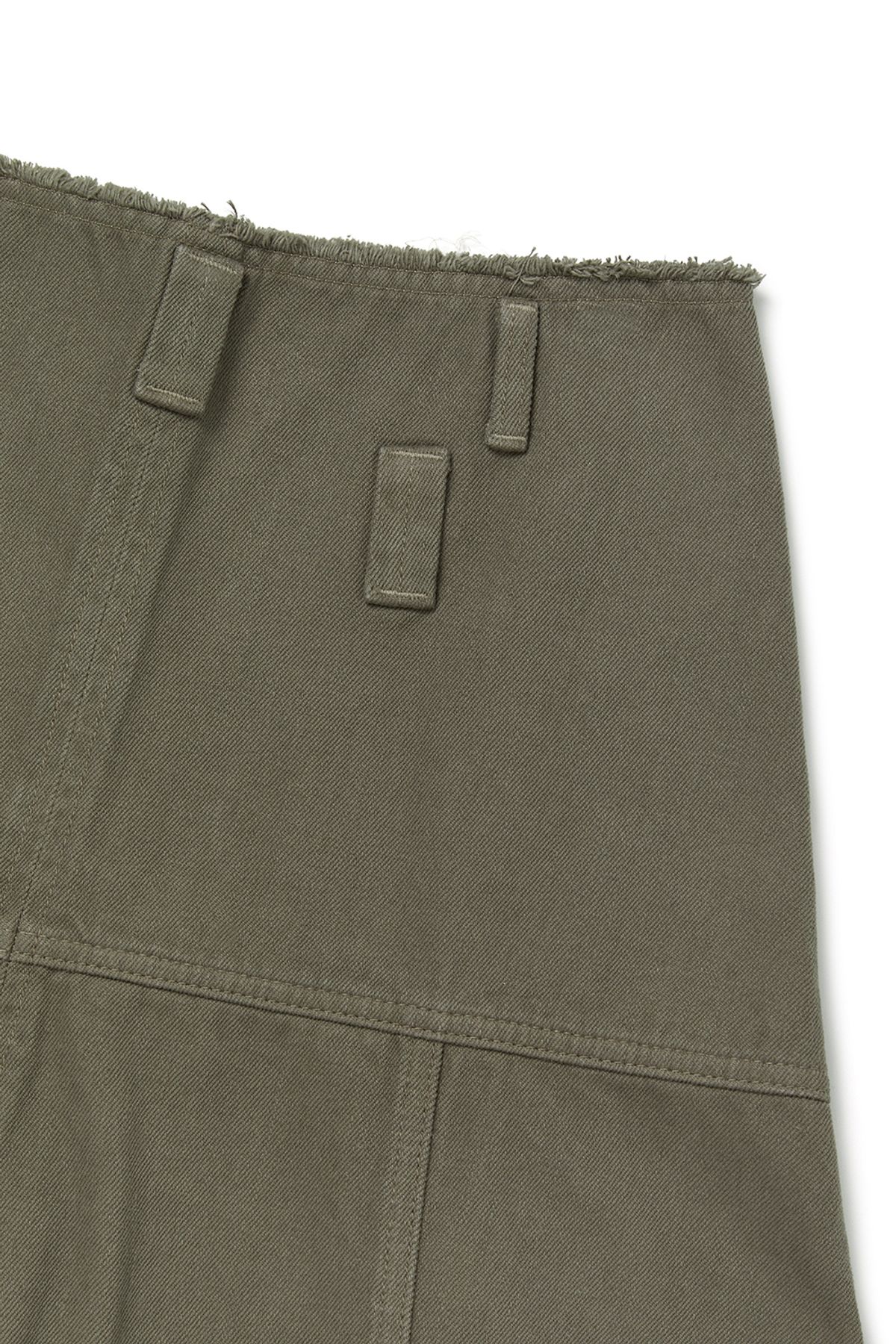 커렌트(CURRENT) ASYMMETRIC FLARE MIDI SKIRT [KHAKI]