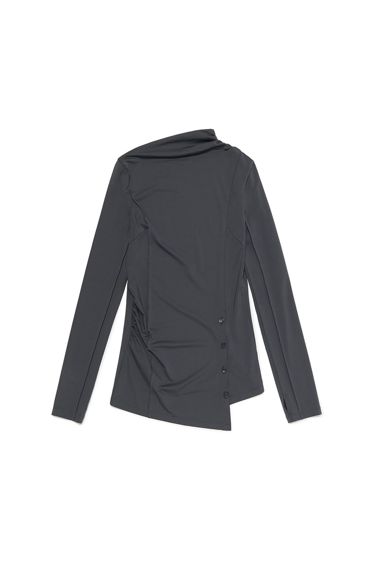 커렌트(CURRENT) ASYMMETRIC HALF NECK SLIT TOP [CHARCOAL]