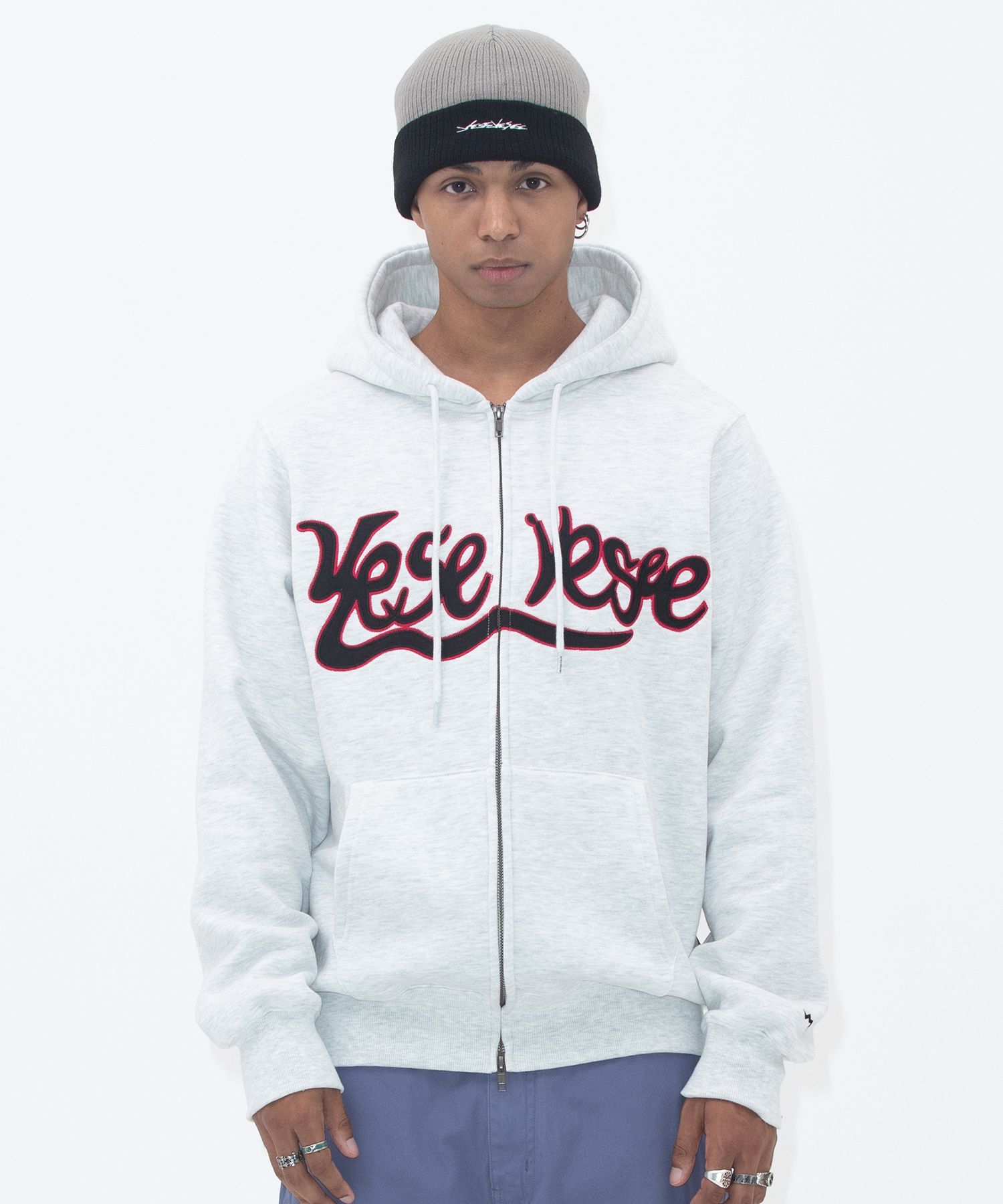MUSINSA公式 | YESEYESEE YES Snail Logo Zip-up Hoodie Light Gray