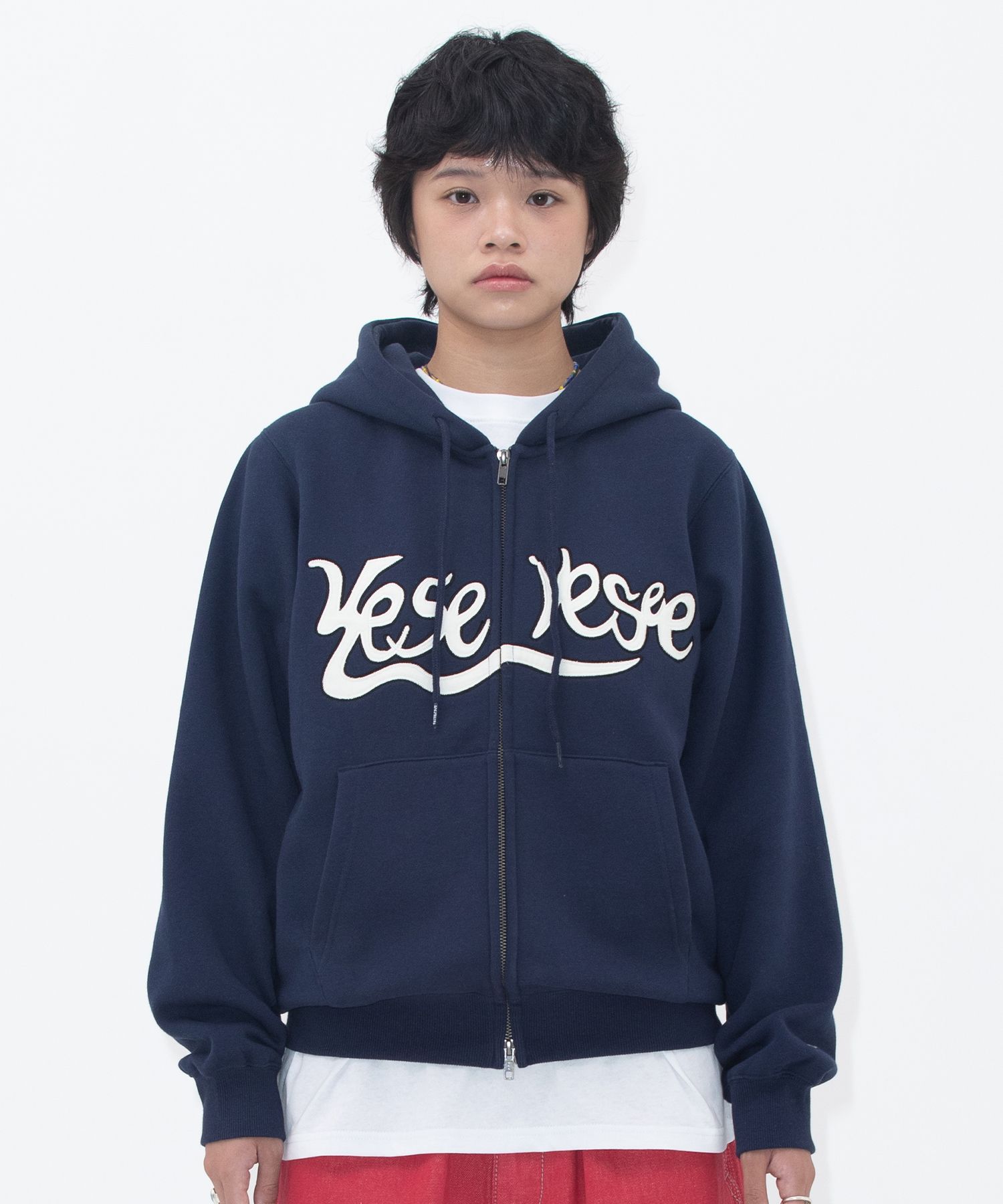 MUSINSA公式 | YESEYESEE Y.E.S Snail Logo Zip-up Hoodie Navy