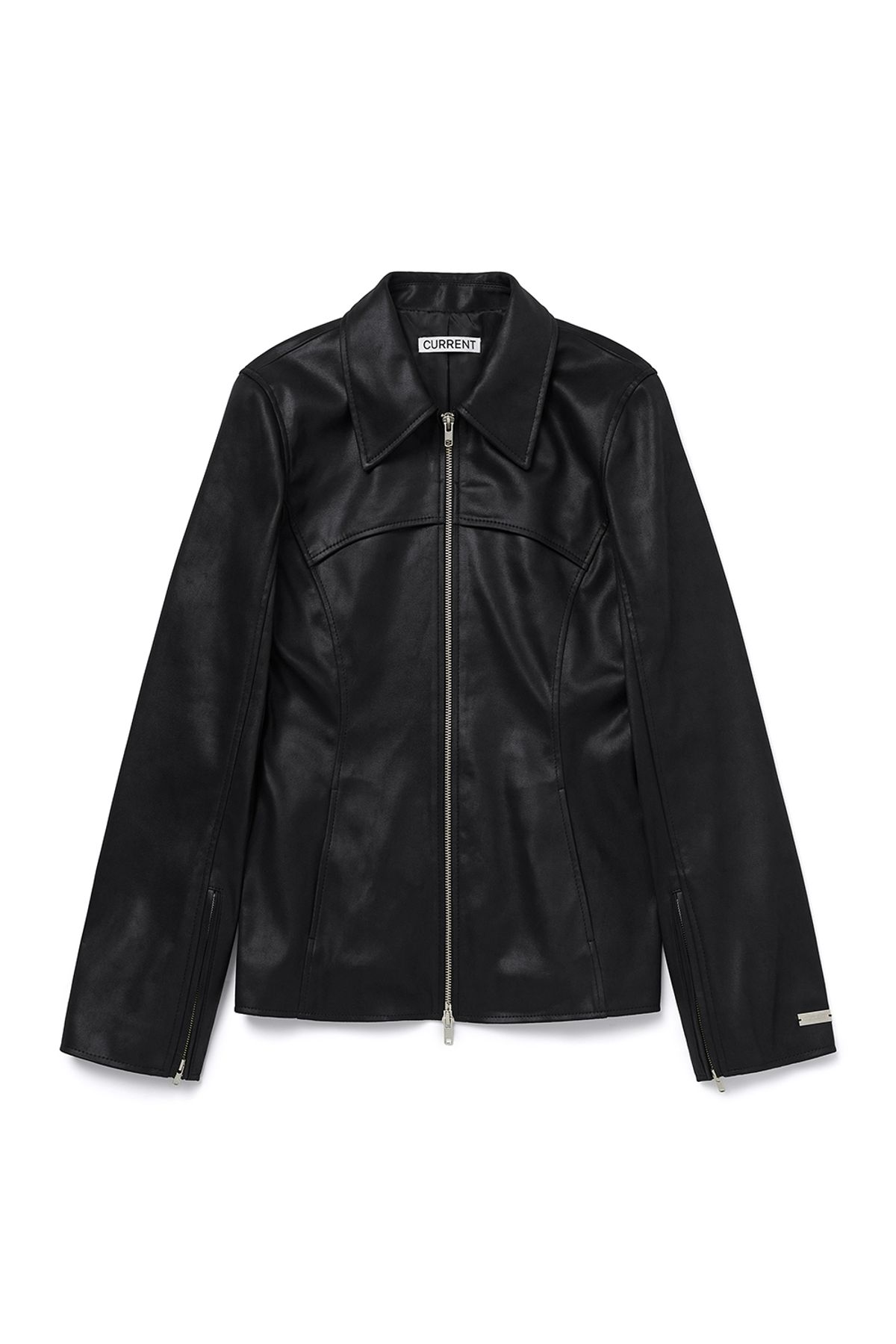 커렌트(CURRENT) FITTED CRACK LEATHER JACKET [BLACK]