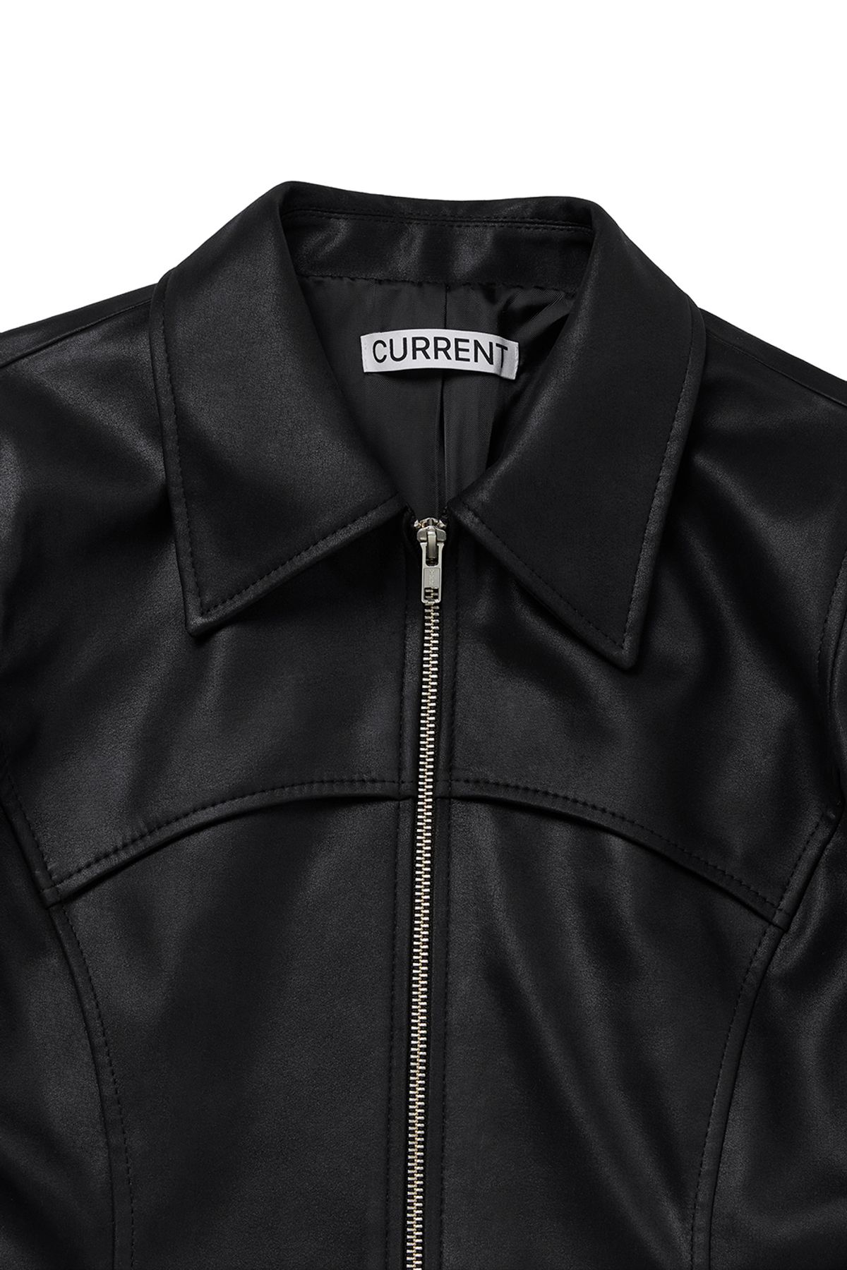 커렌트(CURRENT) FITTED CRACK LEATHER JACKET [BLACK]