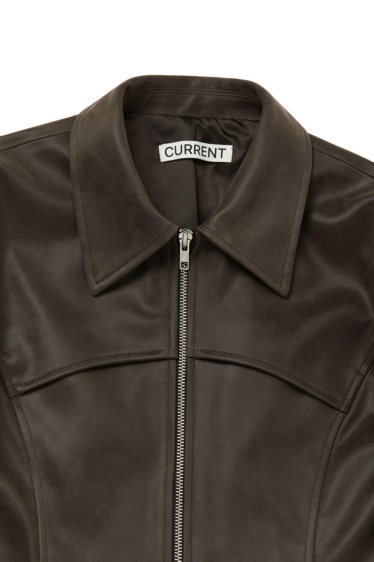 커렌트(CURRENT) FITTED CRACK LEATHER JACKET [DARK BROWN]