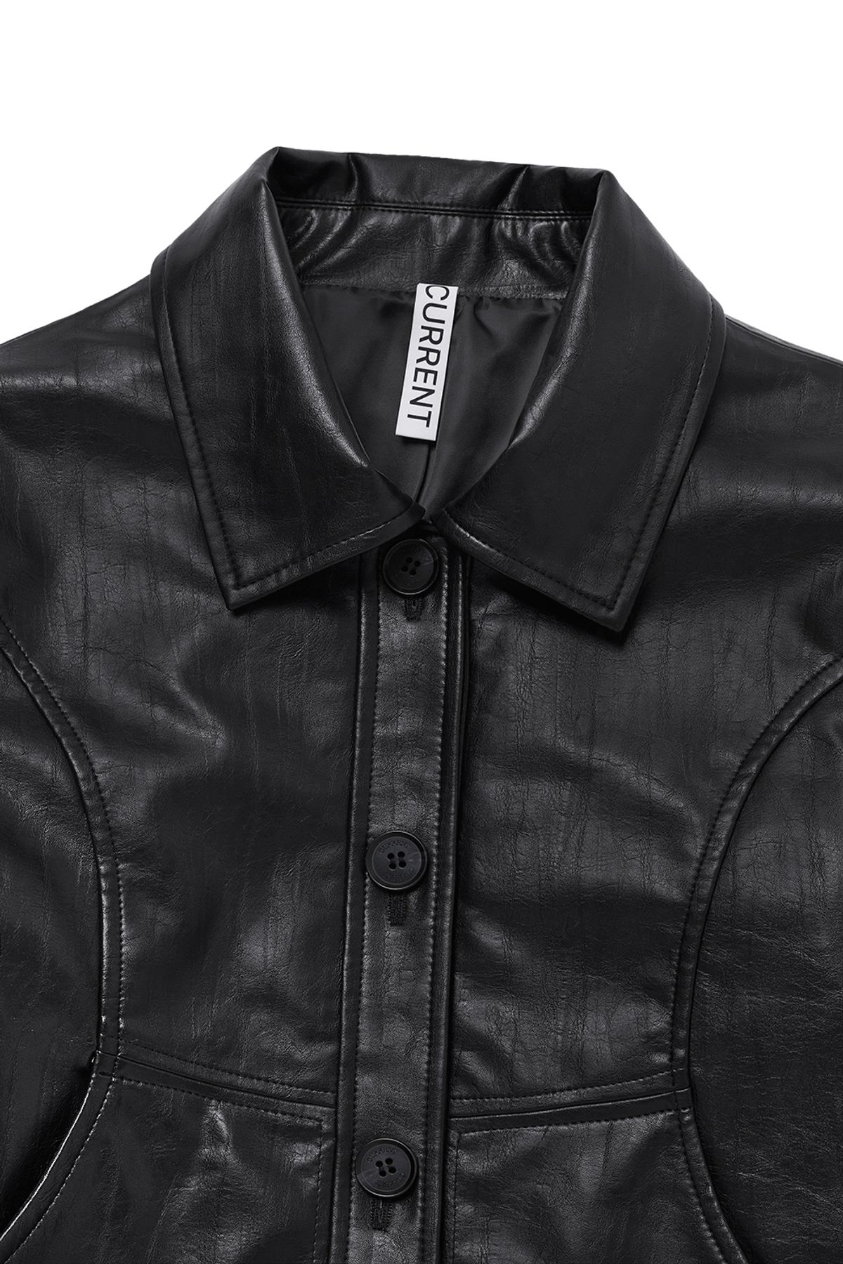 커렌트(CURRENT) CROP LEATHER JACKET [BLACK]