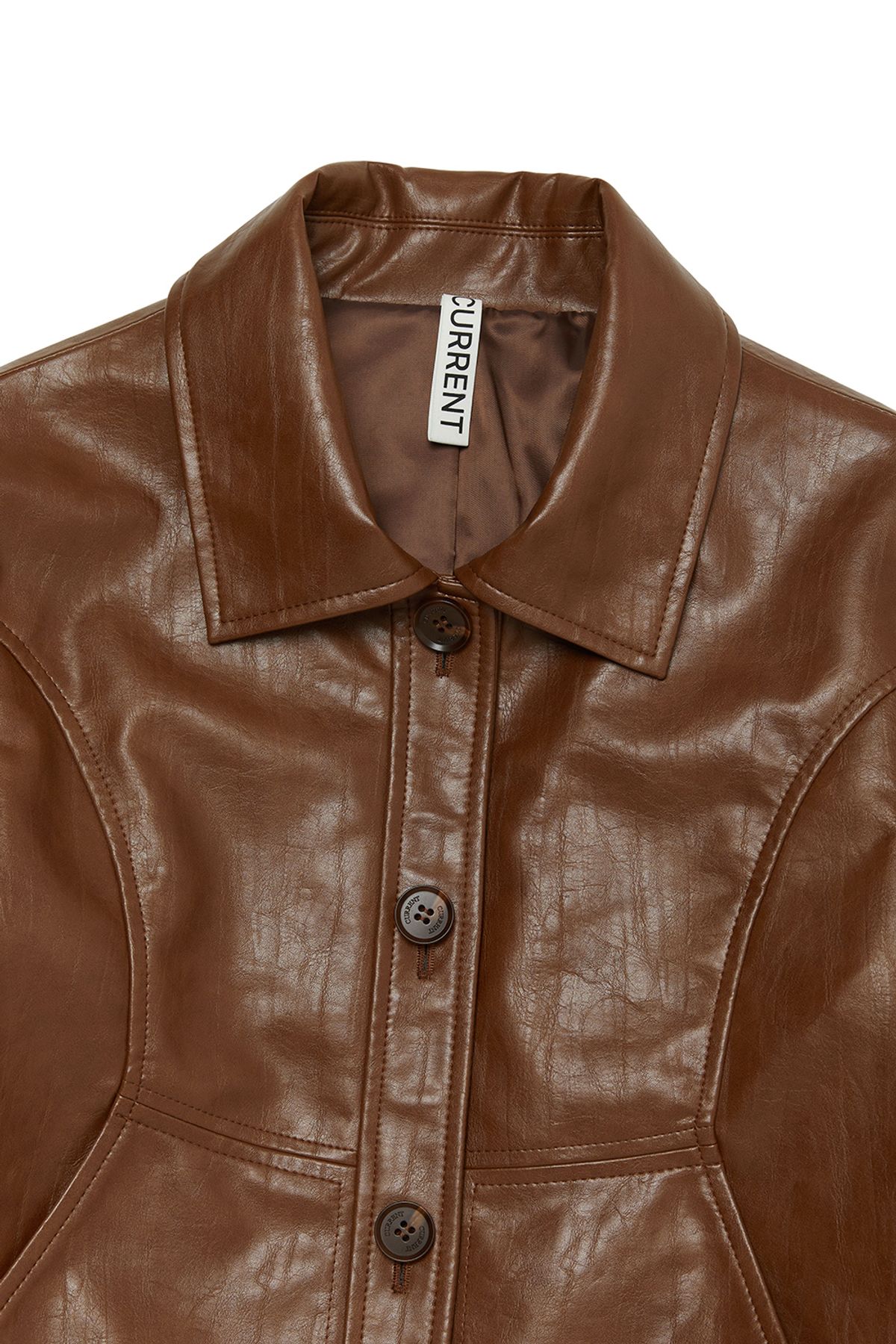 커렌트(CURRENT) CROP LEATHER JACKET [BROWN]