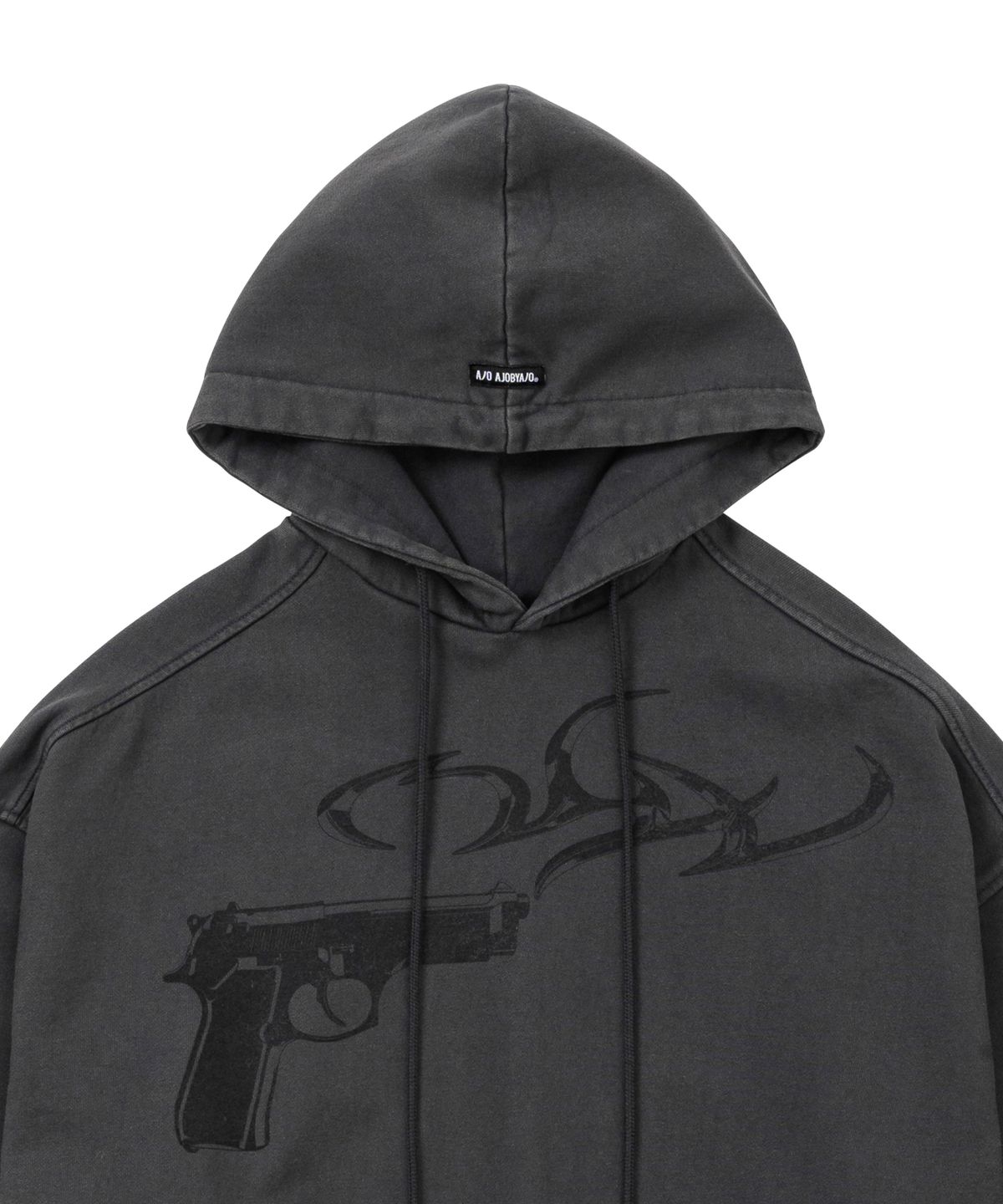 아조바이아조(AJOBYAJO) Gun Shot Washed Hoodie [CHARCOAL]