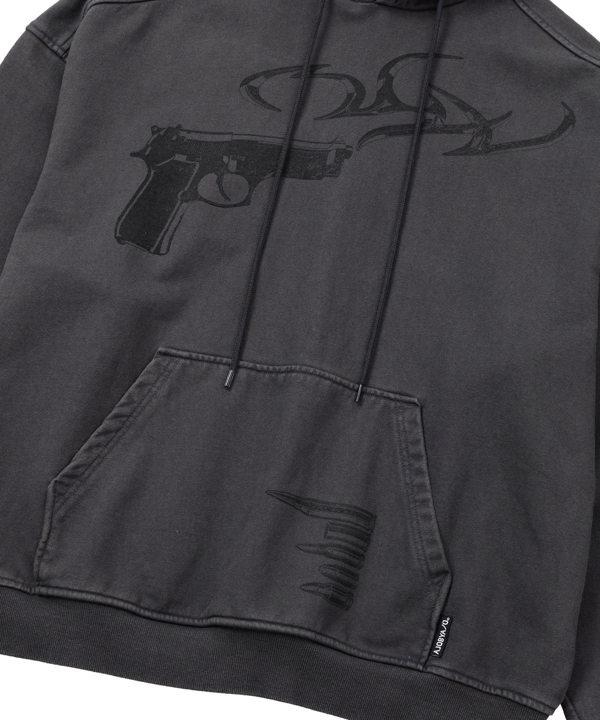 아조바이아조(AJOBYAJO) Gun Shot Washed Hoodie [CHARCOAL]