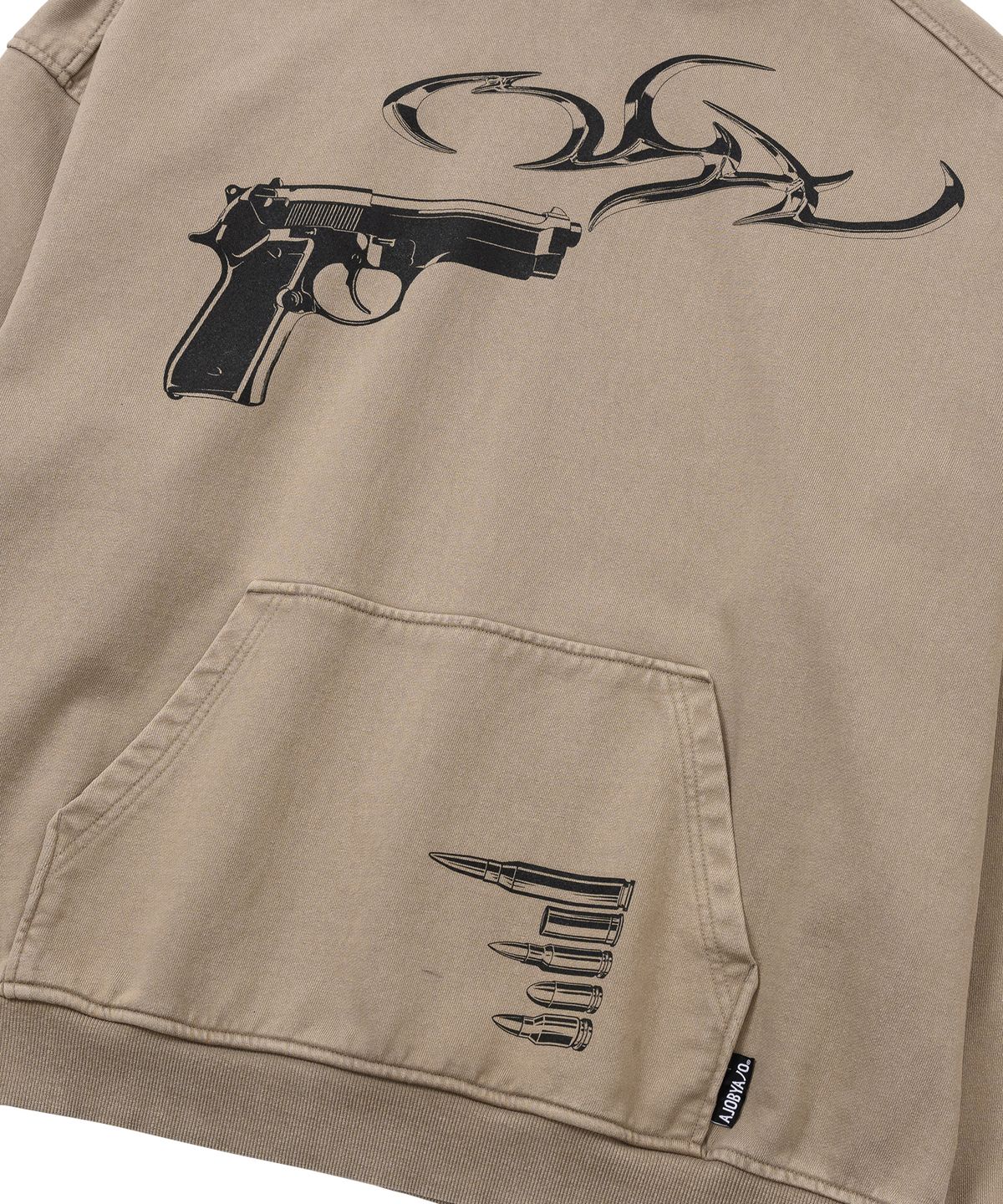 아조바이아조(AJOBYAJO) Gun Shot Washed Hoodie [BEIGE]