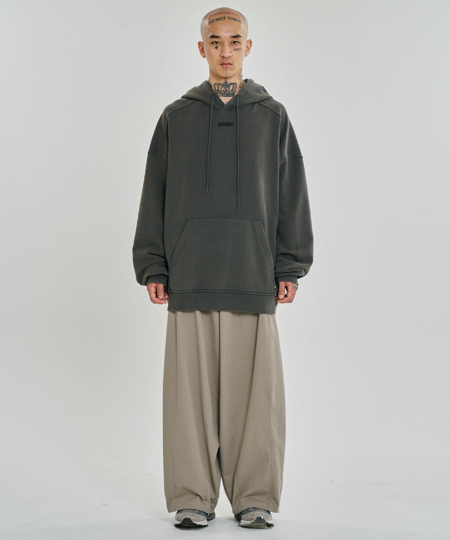 MUSINSA | AJOBYAJO [PBA] Five AJO Logos Washed Hoodie [CHARCOAL]