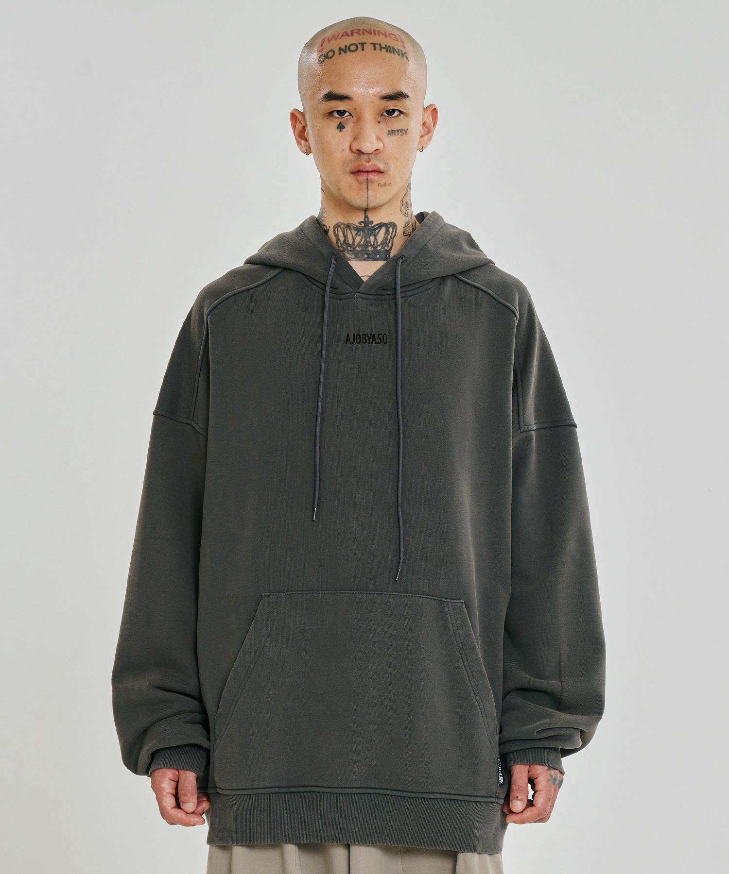 MUSINSA | AJOBYAJO [PBA] Five AJO Logos Washed Hoodie [CHARCOAL]