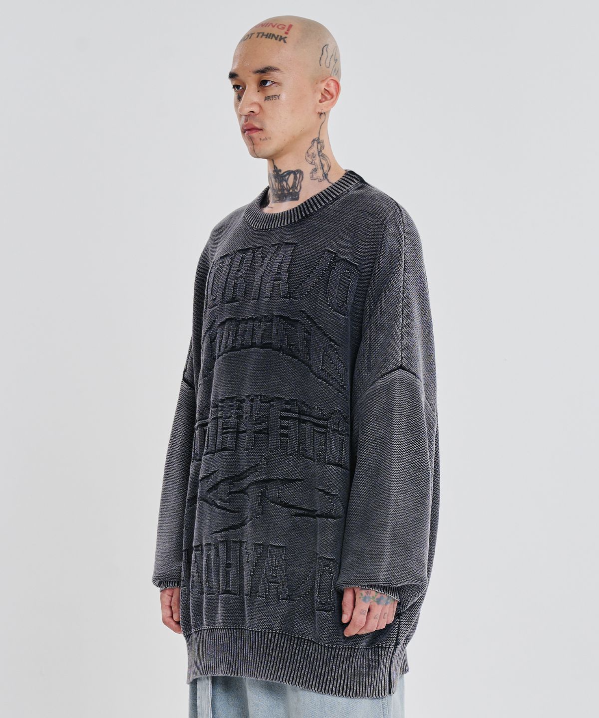아조바이아조(AJOBYAJO) [PBA] Five AJO Logos Washed Sweater [BLACK]